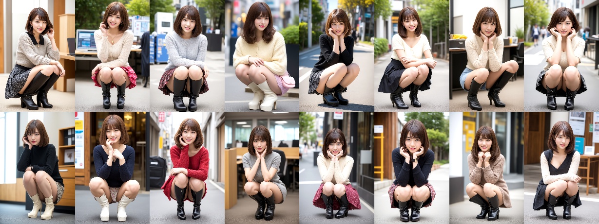 ミニスカブーツでしゃがむボブカット美人 part2