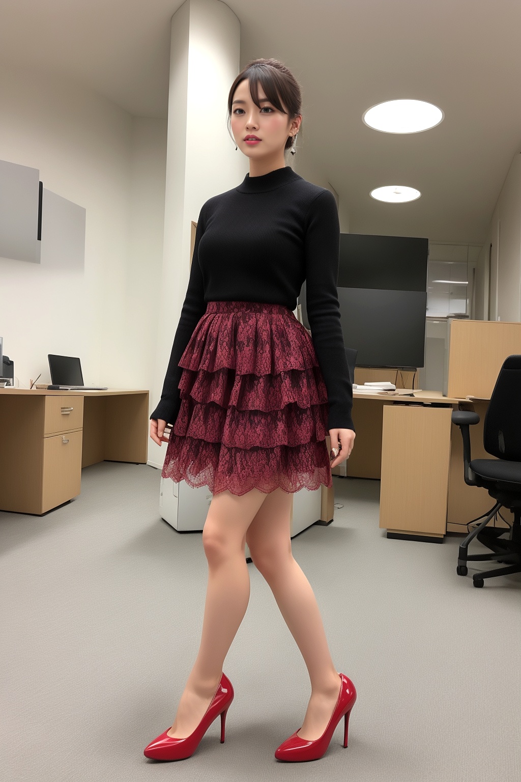 素足で挑むOLのハイヒール図鑑 part2 OL チュールスカート 5