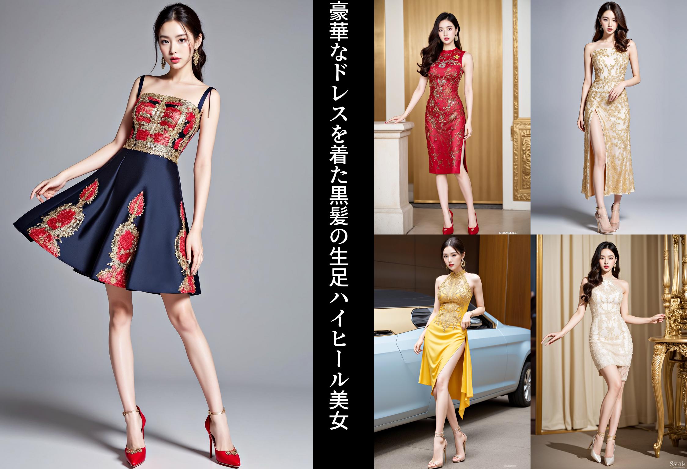 豪華なドレスを着た黒髪の生足ハイヒール美女 part9