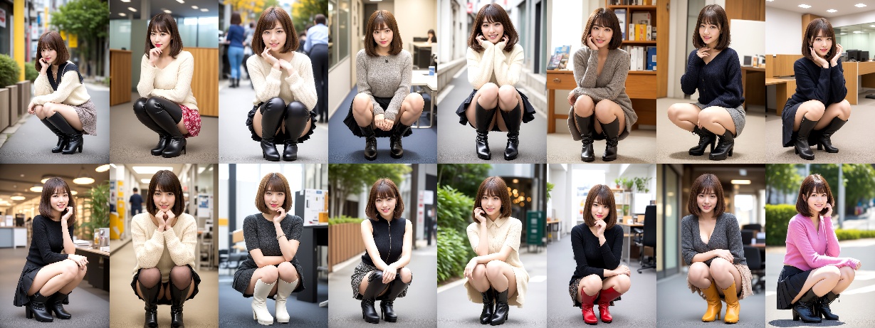 ミニスカブーツでしゃがむボブカット美人 part1