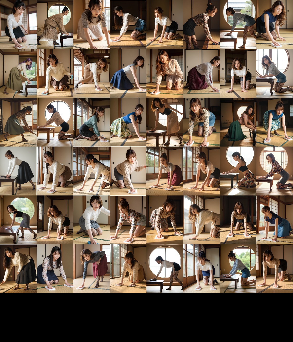 【高画質】網タイツで畳の部屋掃除をするオンナ part1