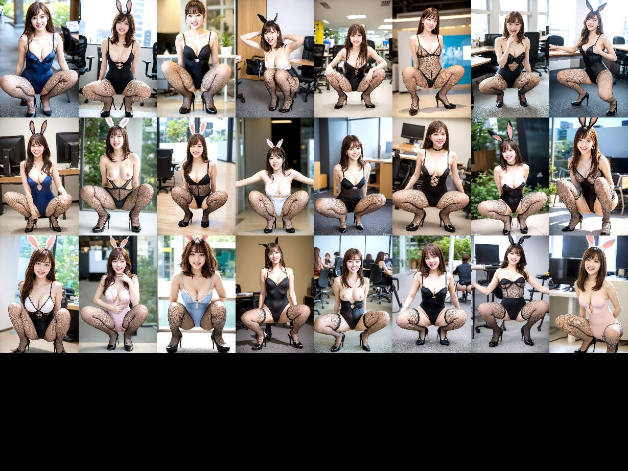 オフィスでバニーガールの格好でしゃがむ女 part2