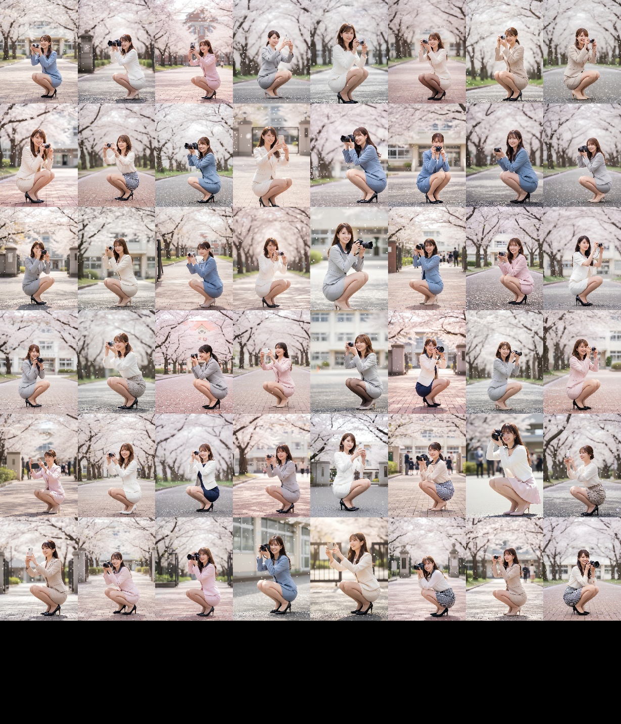 【高画質】入学式でしゃがみながら写真撮影する若いママ part1