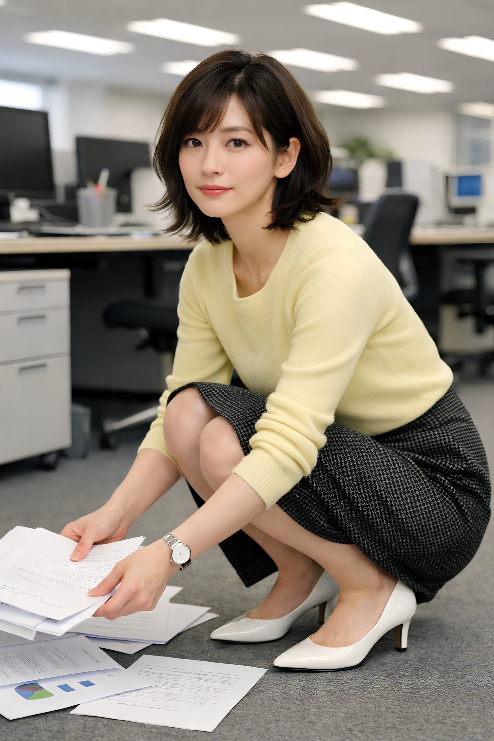 【超高画質】書類を拾う美人ＯＬのパンプス脚 part1 高画質 超高画質 1