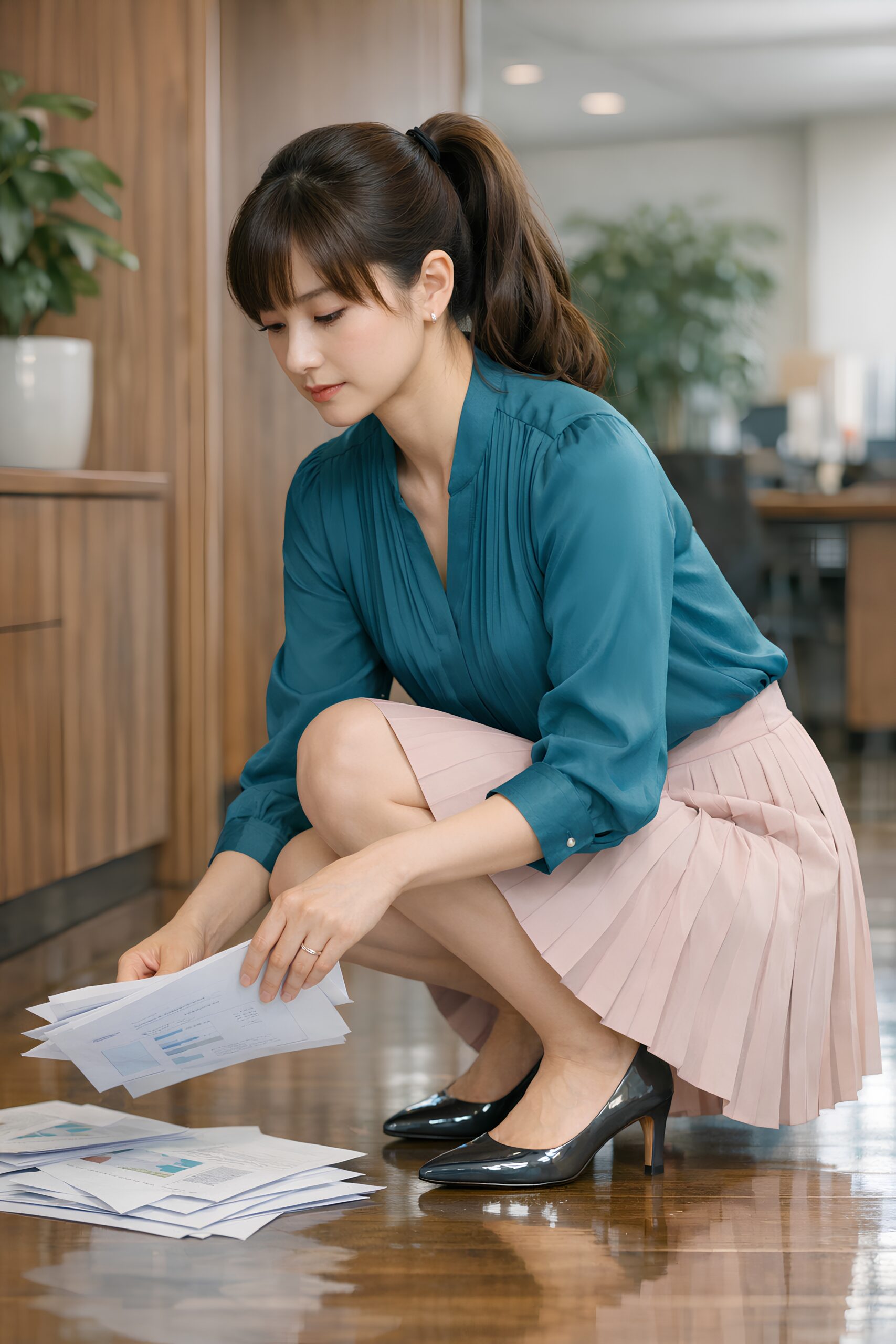 【超高画質】書類を拾う美人ＯＬのパンプス脚 part1 高画質 超高画質 2