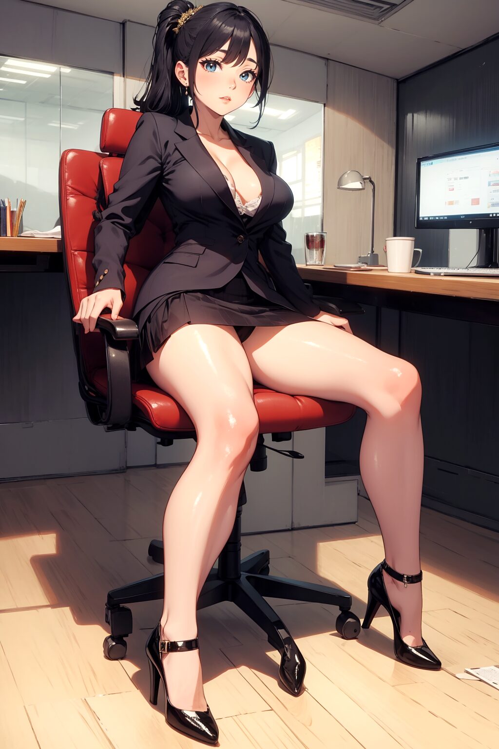 （イラスト風）年下の女上司のパンティと美脚 part3 ハイヒール パンチラ 2