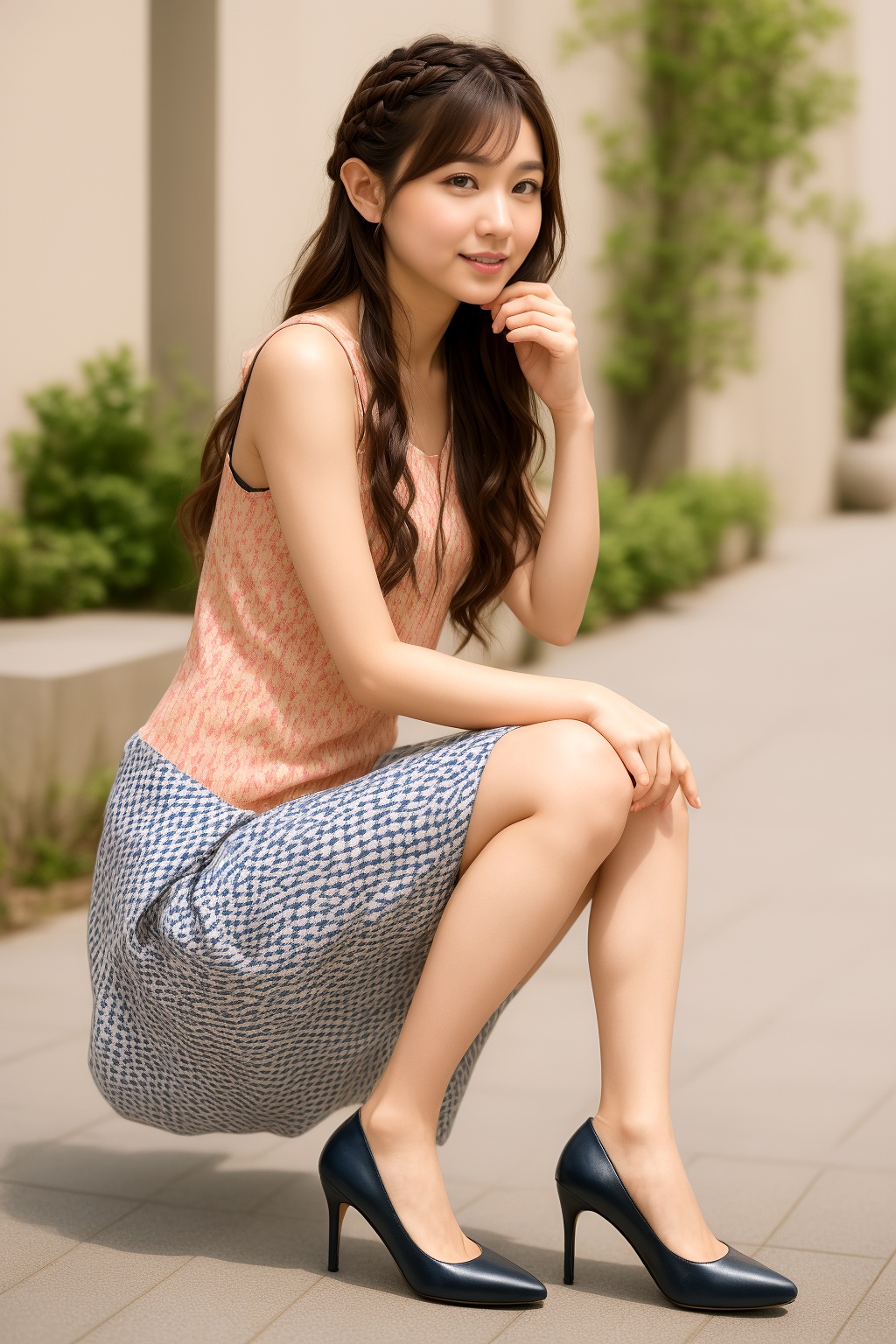 しゃがんでいる上品なＯＬの極上パンプスコーデ part2 OL お嬢様 1