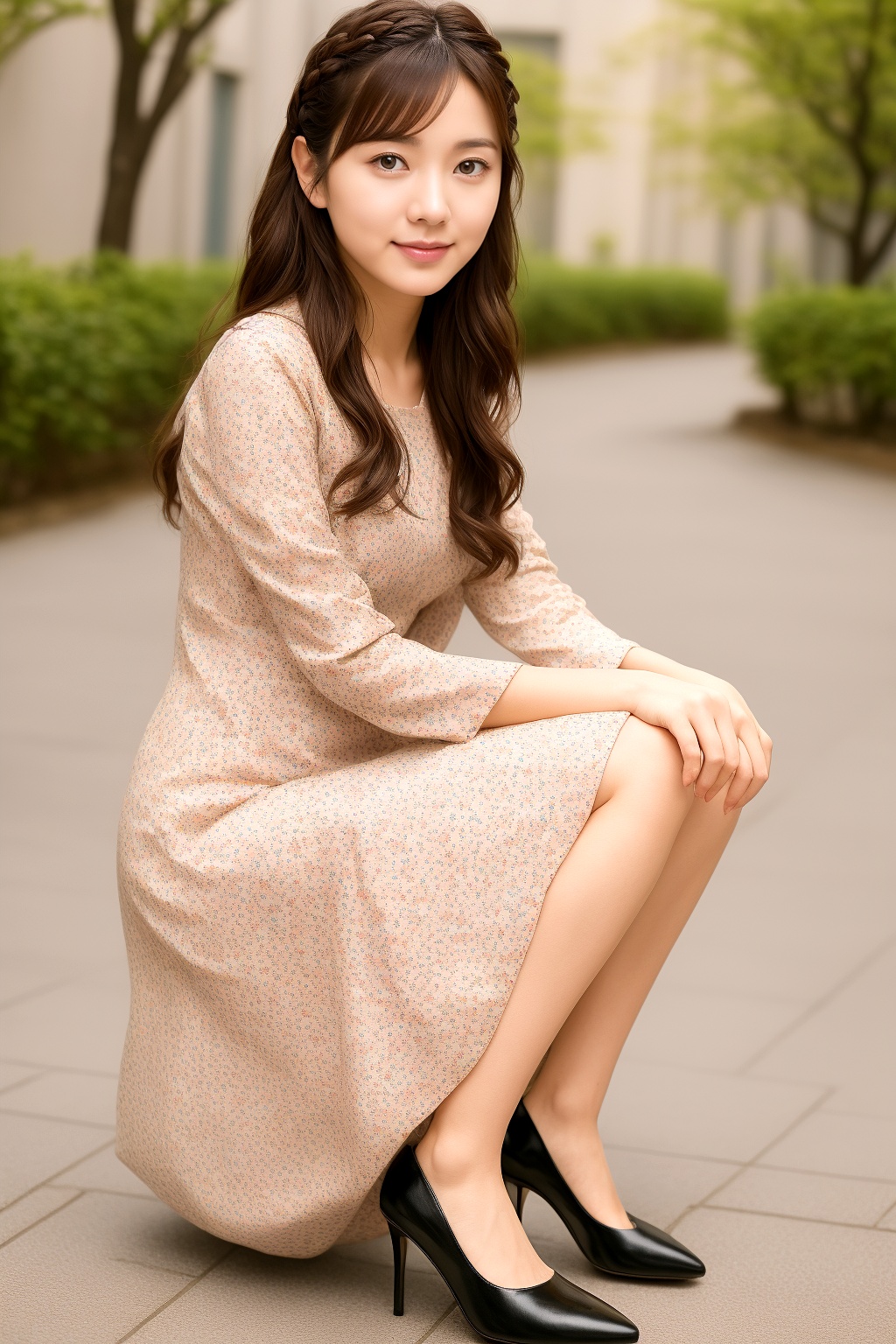 しゃがんでいる上品なＯＬの極上パンプスコーデ part2 OL お嬢様 1