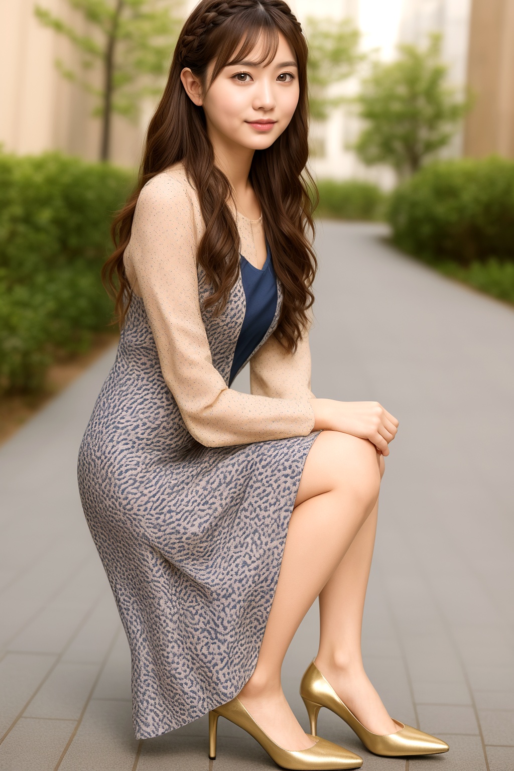 しゃがんでいる上品なＯＬの極上パンプスコーデ part2 OL お嬢様 5