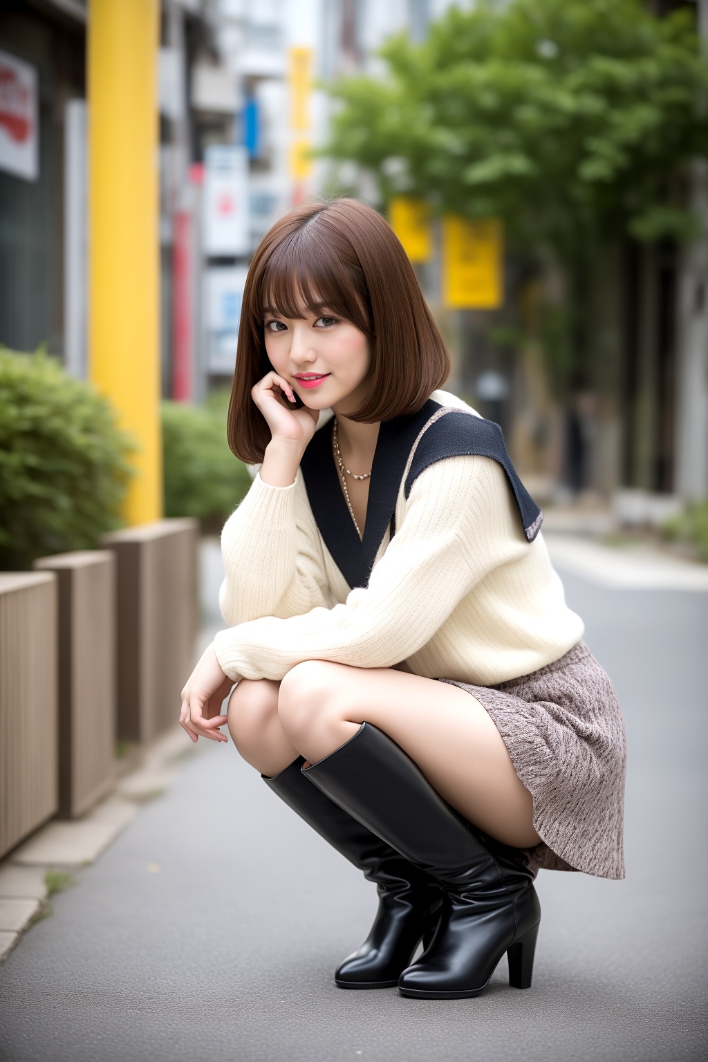 ミニスカブーツでしゃがむボブカット美人 part1 しゃがみ パンスト 4