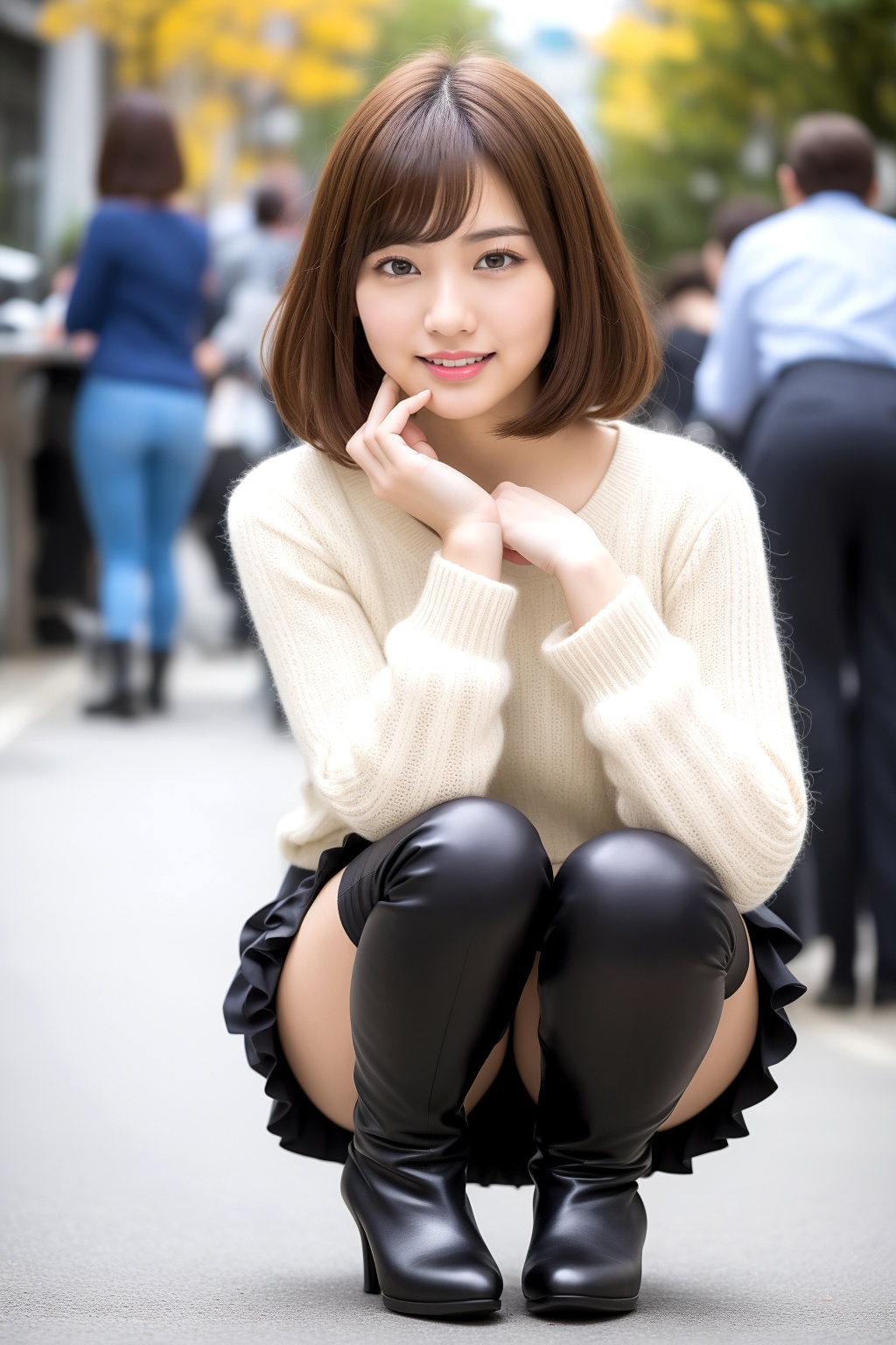 ミニスカブーツでしゃがむボブカット美人 part1 しゃがみ パンスト 1