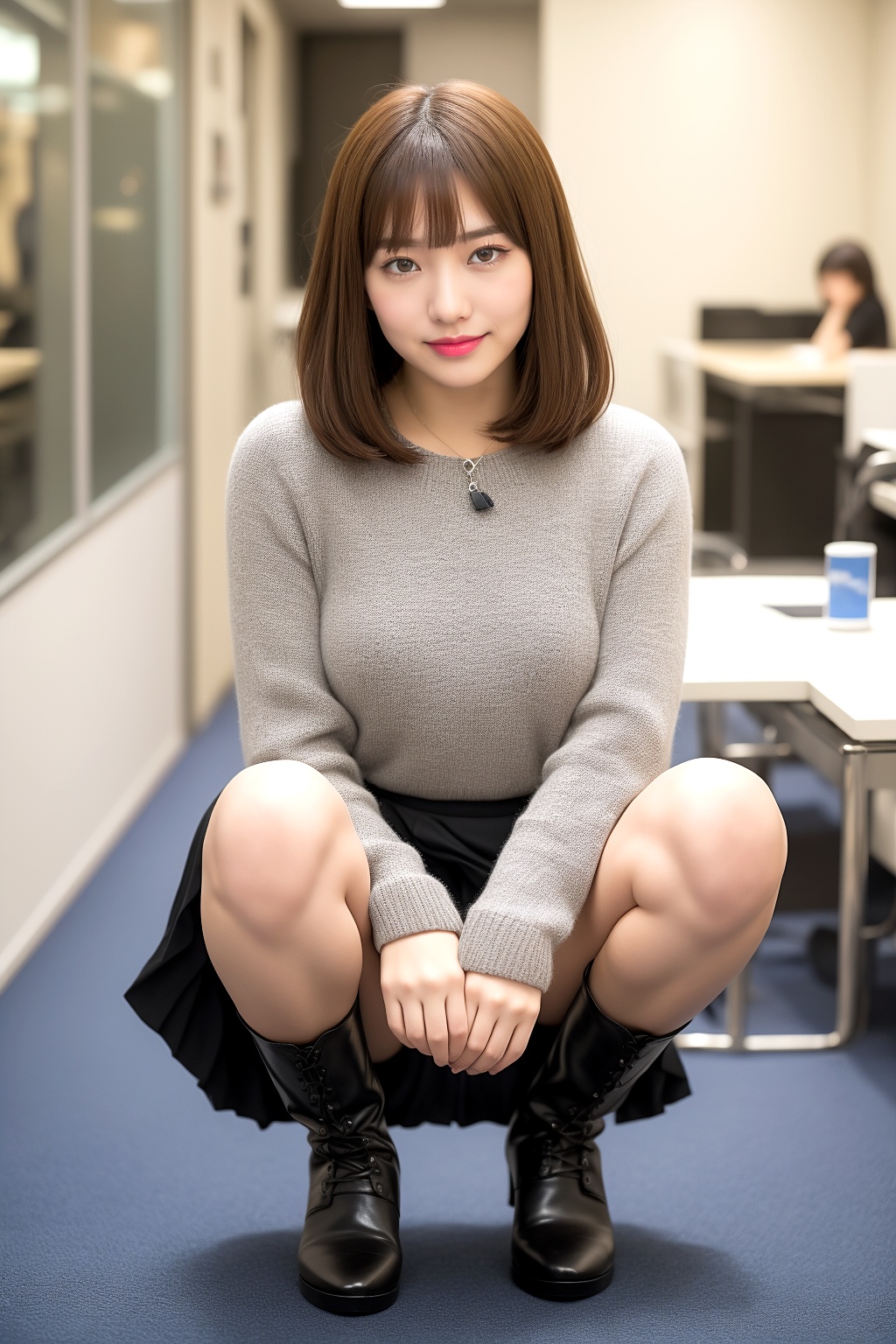 ミニスカブーツでしゃがむボブカット美人 part1 しゃがみ パンスト 5