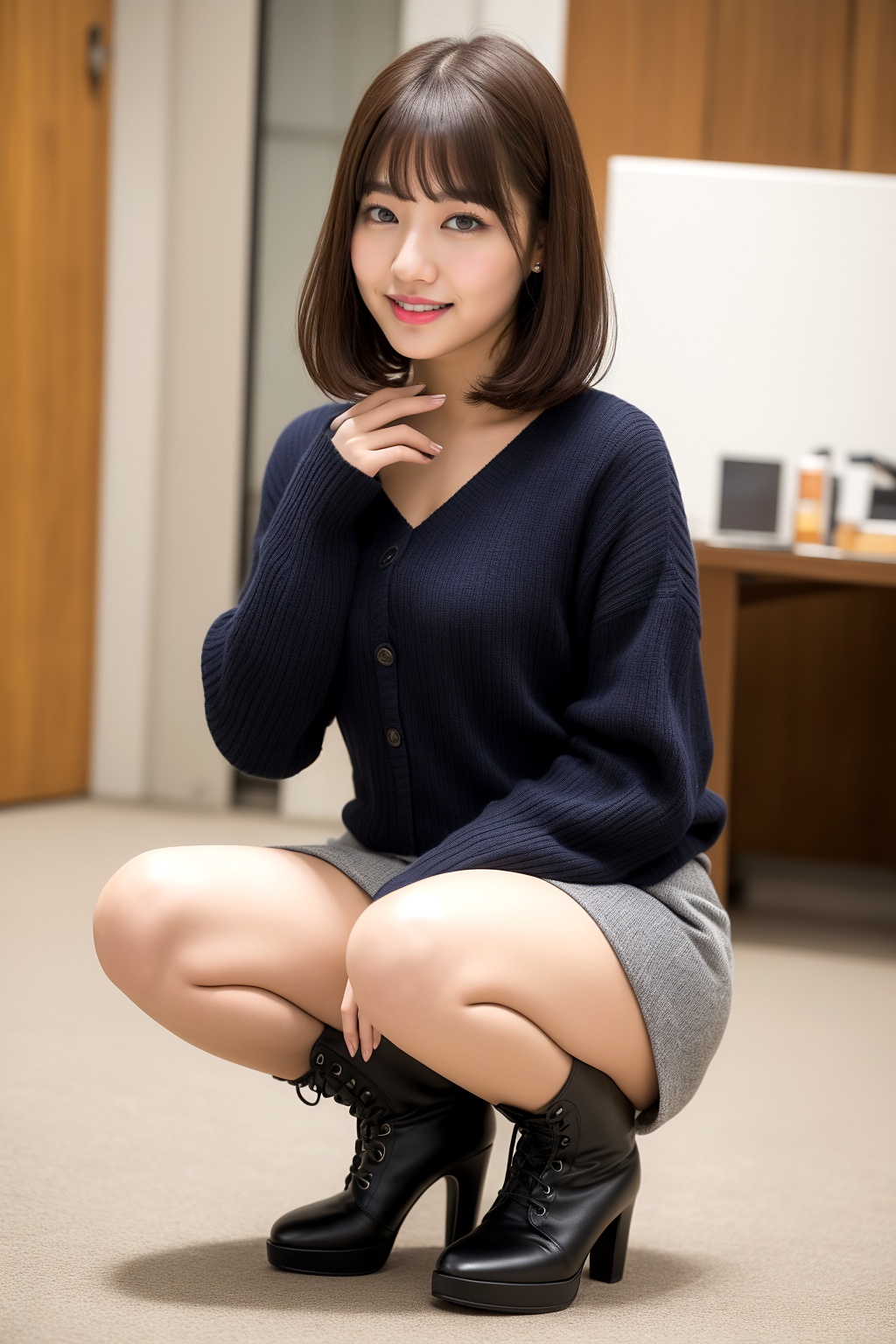 ミニスカブーツでしゃがむボブカット美人 part1 しゃがみ パンスト 3