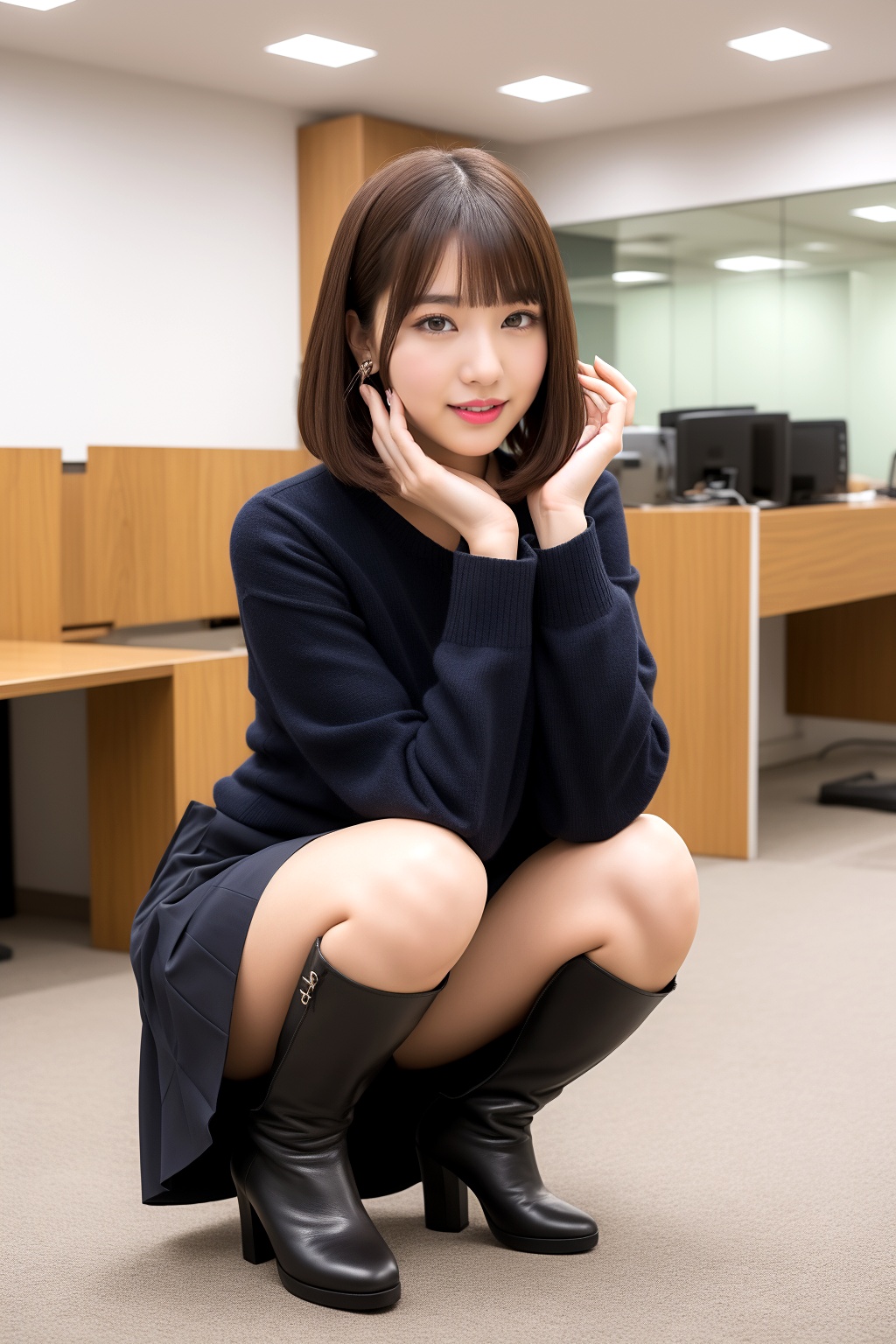 ミニスカブーツでしゃがむボブカット美人 part1 しゃがみ パンスト 2