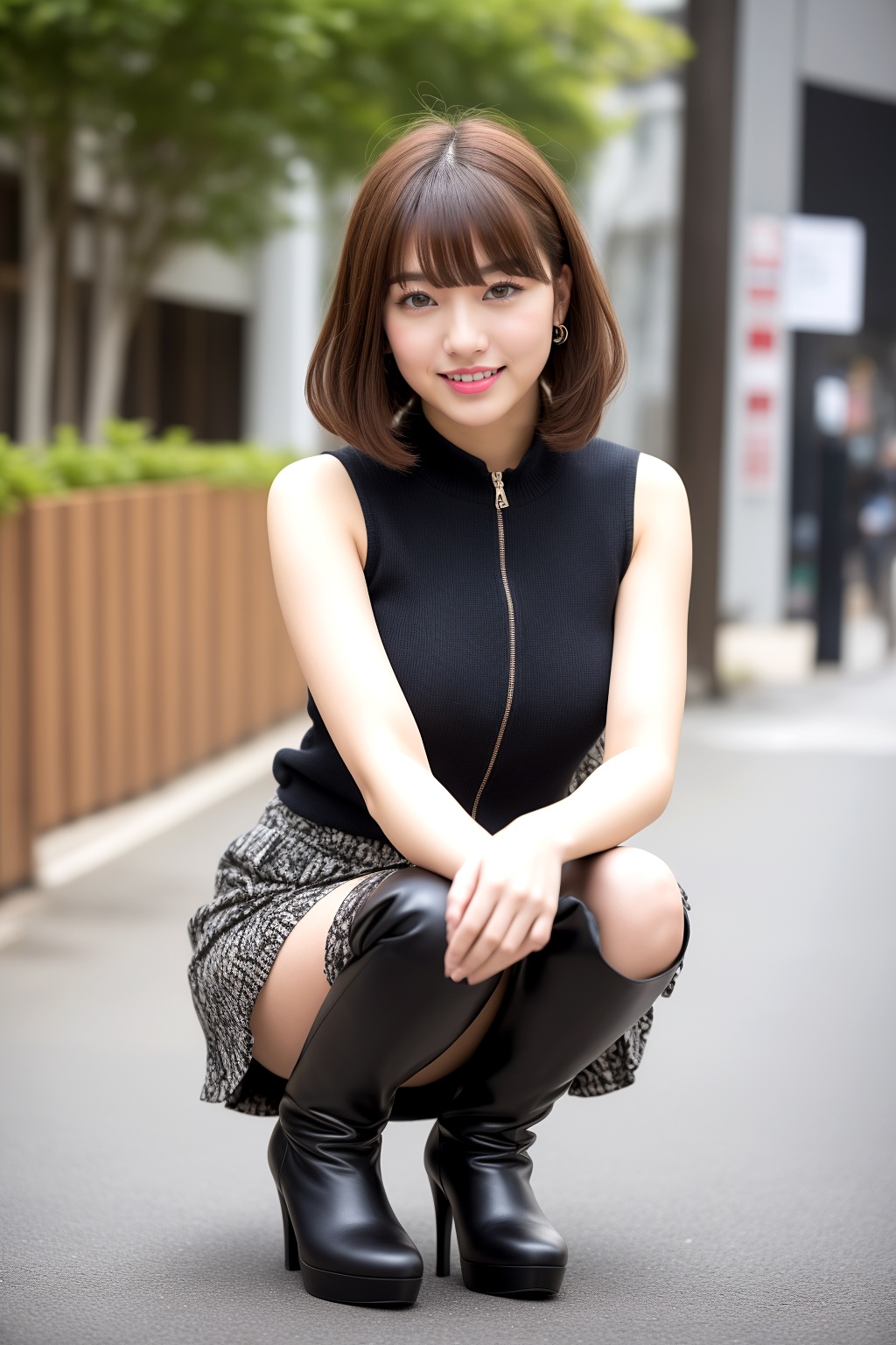 ミニスカブーツでしゃがむボブカット美人 part1 しゃがみ パンスト 2