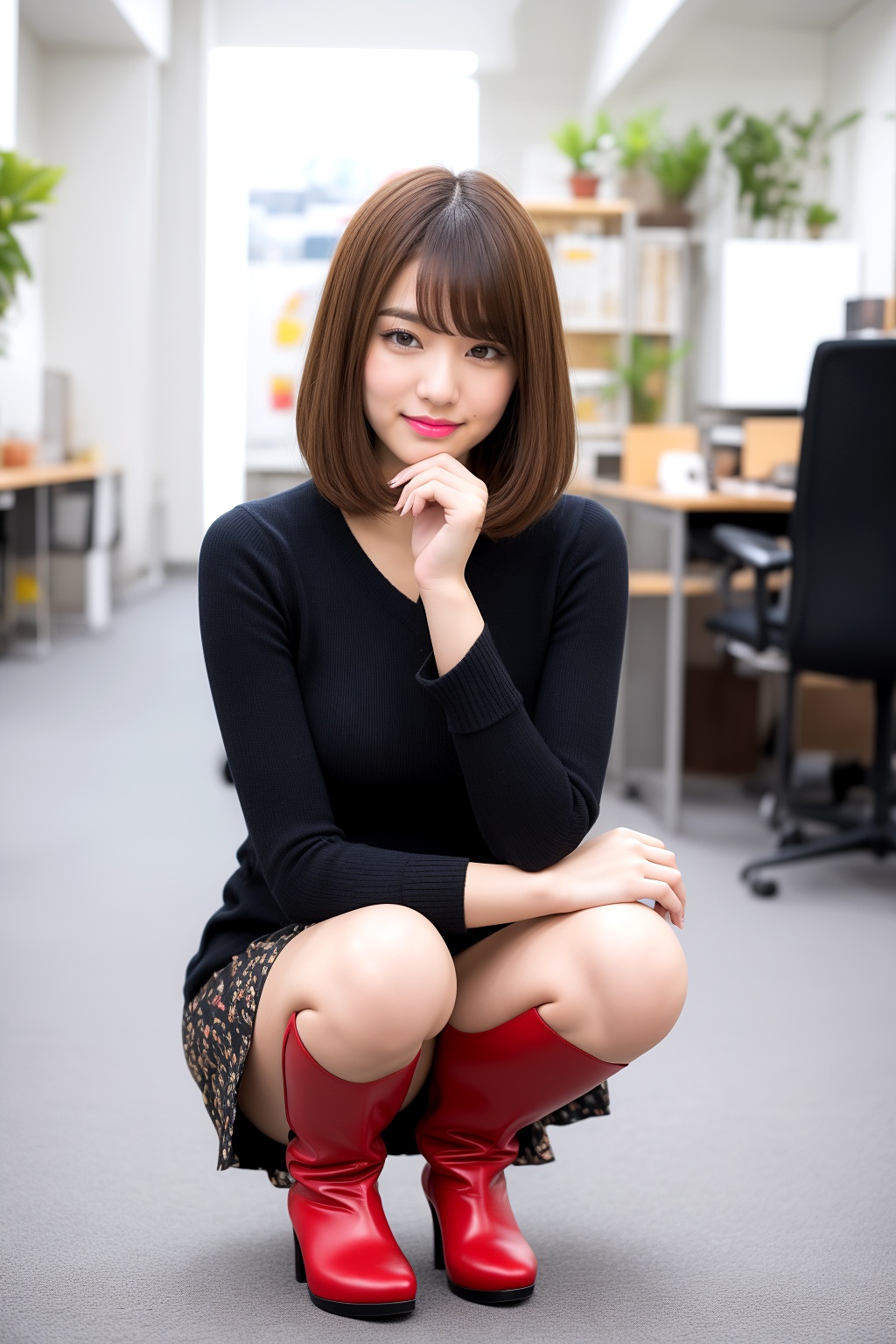 ミニスカブーツでしゃがむボブカット美人 part1 しゃがみ パンスト 1