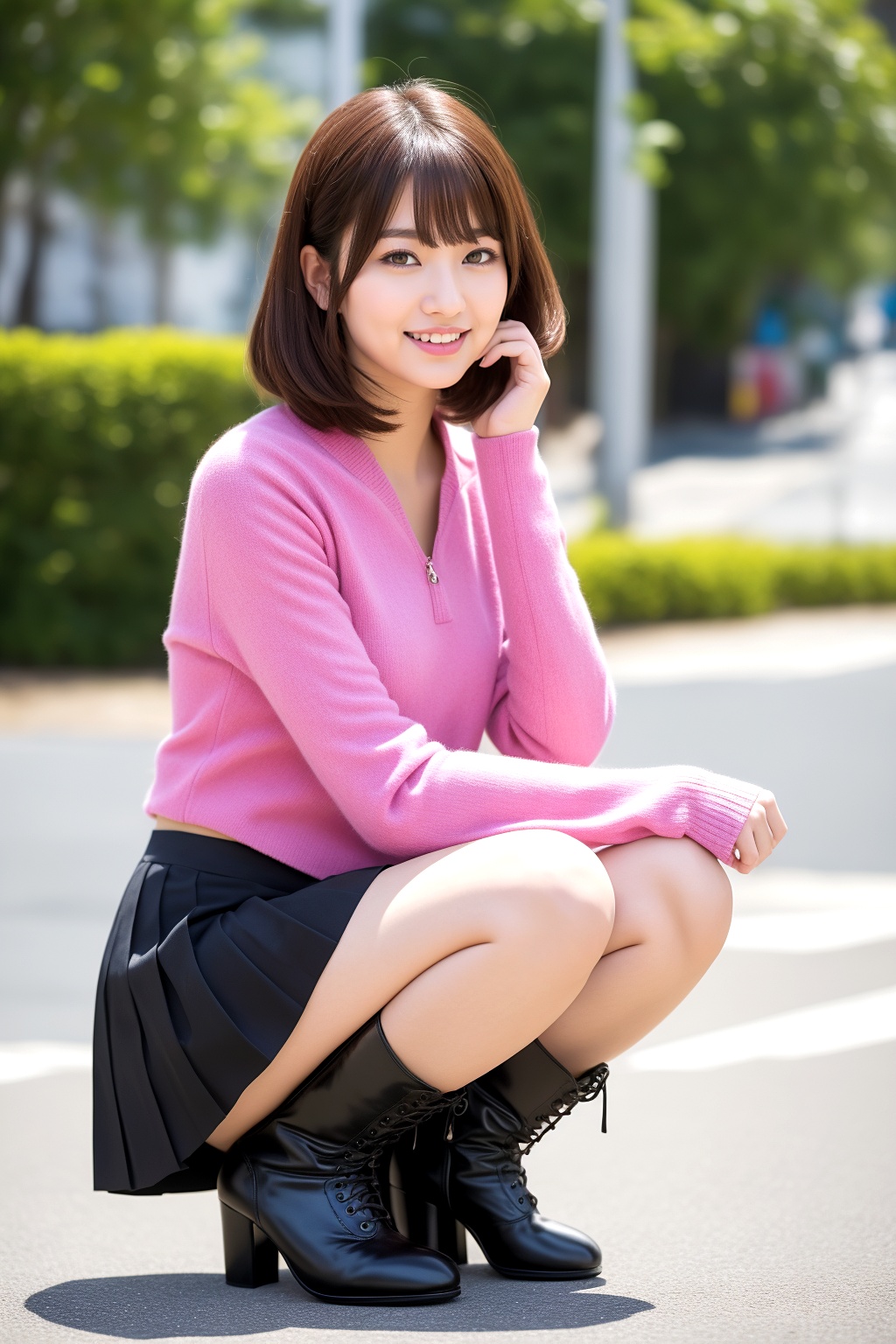 ミニスカブーツでしゃがむボブカット美人 part1 しゃがみ パンスト 4