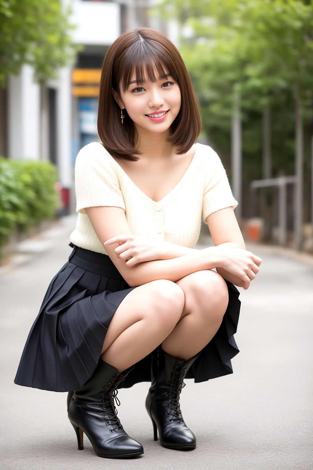 ミニスカブーツでしゃがむボブカット美人 part2 しゃがみ パンスト 1
