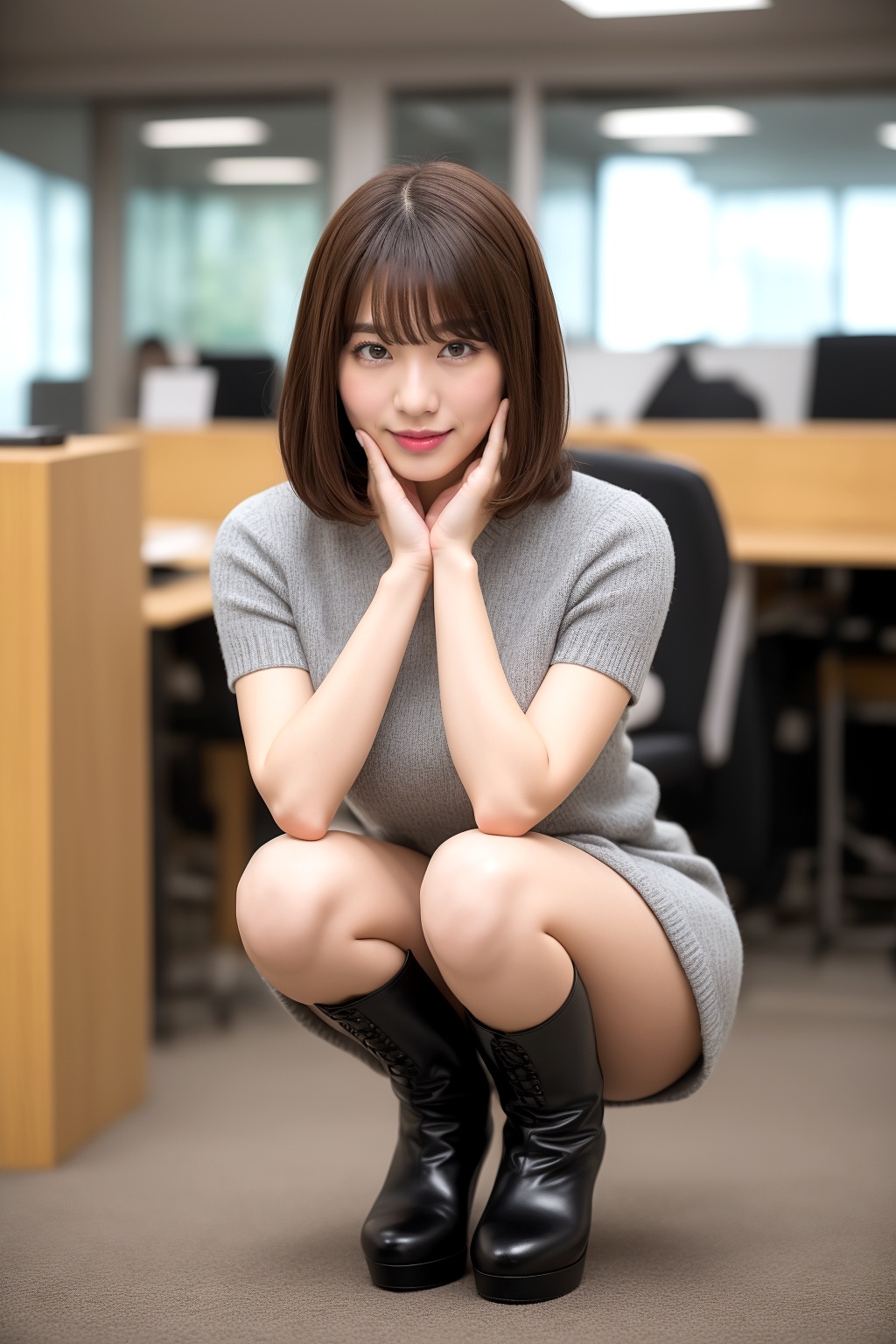 ミニスカブーツでしゃがむボブカット美人 part2 しゃがみ パンスト 4