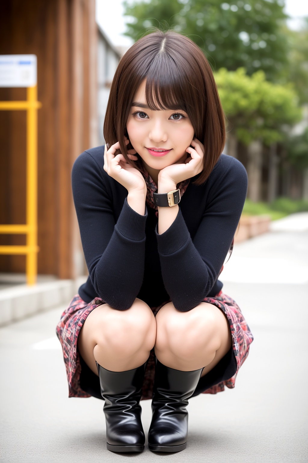 ミニスカブーツでしゃがむボブカット美人 part2 しゃがみ パンスト 5