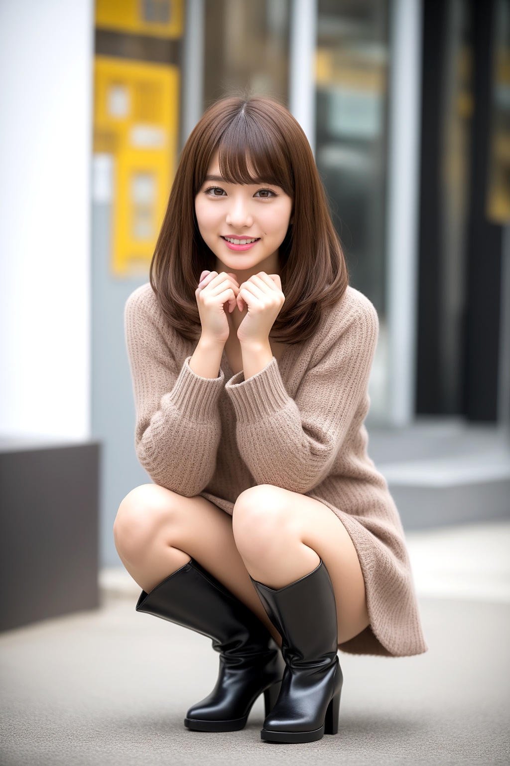 ミニスカブーツでしゃがむボブカット美人 part2 しゃがみ パンスト 2