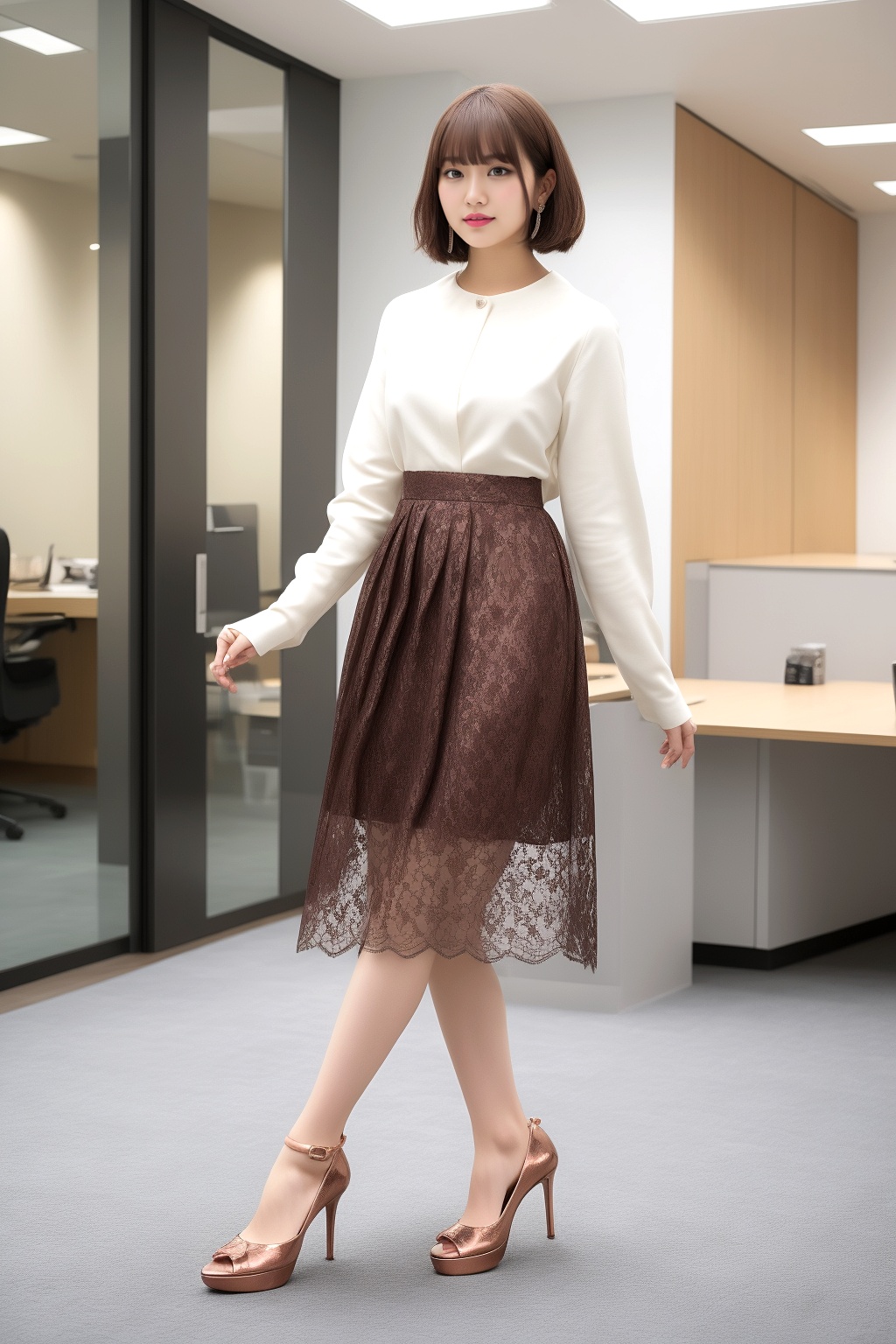 素足で挑むＯＬのハイヒール図鑑 part1 OL チュールスカート 4