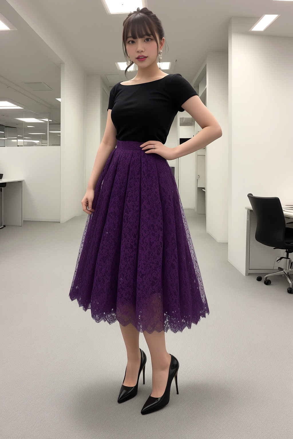 素足で挑むＯＬのハイヒール図鑑 part1 OL チュールスカート 1