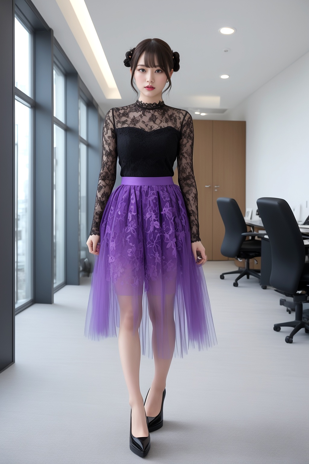 素足で挑むOLのハイヒール図鑑 part3 OL チュールスカート 6