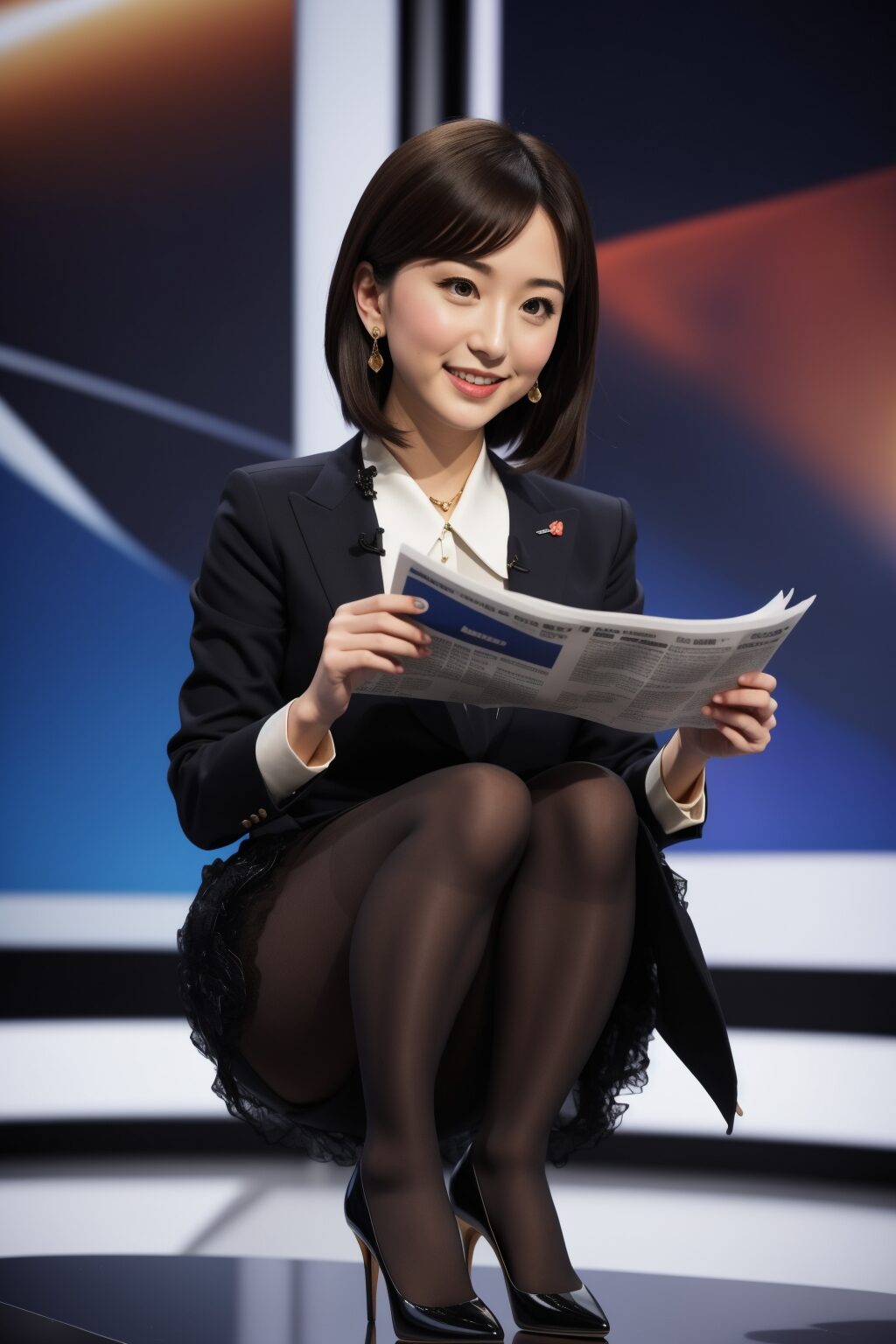 光沢素材の黒ストっキングを履いた女子アナ part1 ストッキング パンスト 2