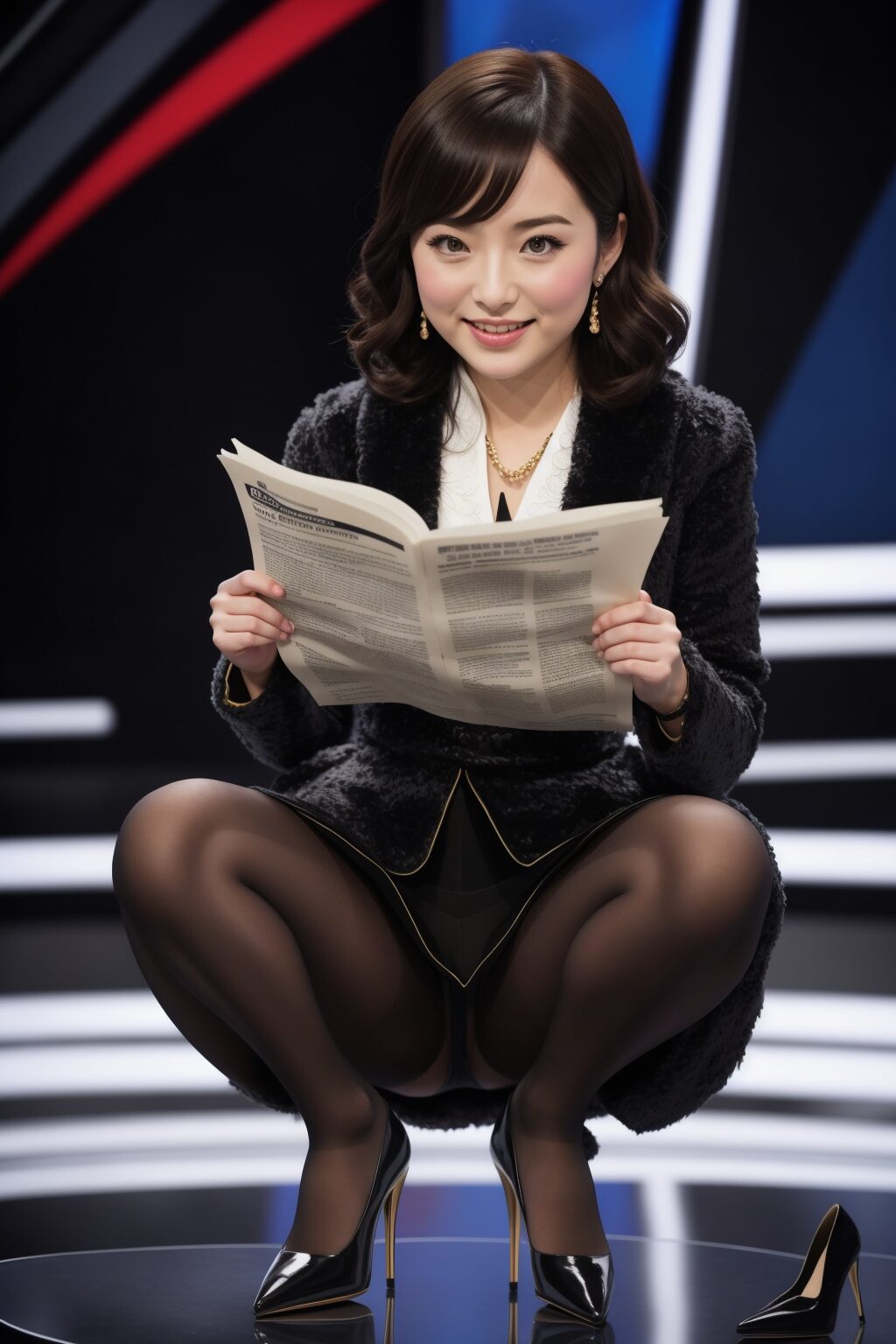光沢素材の黒ストっキングを履いた女子アナ part1 ストッキング パンスト 3