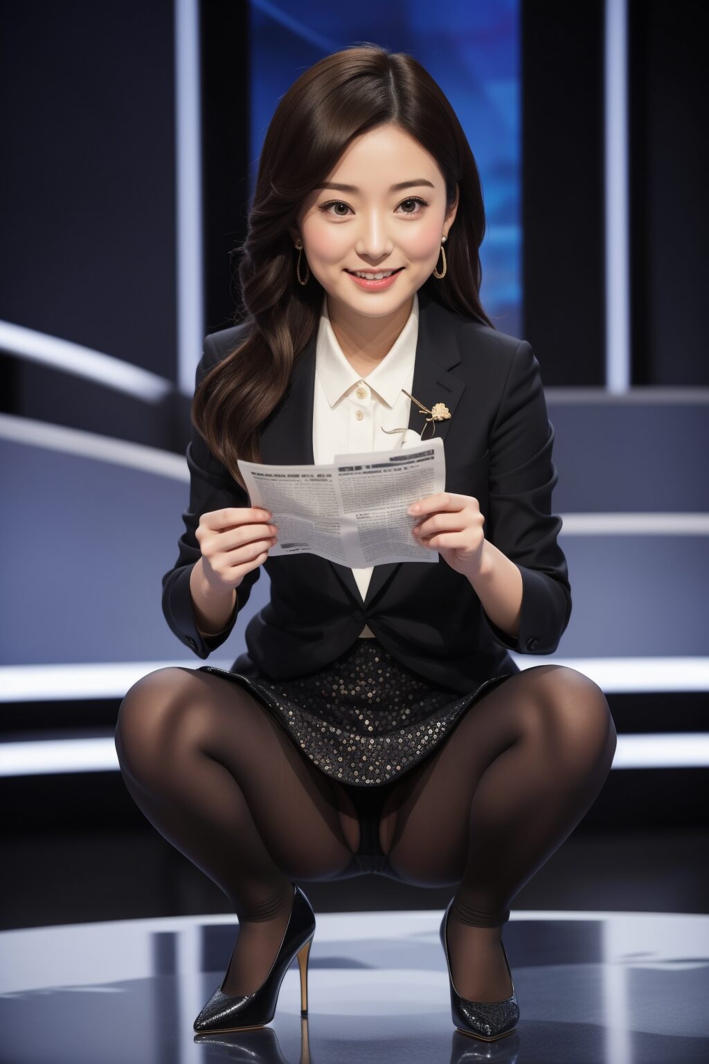 光沢素材の黒ストっキングを履いた女子アナ part1 ストッキング パンスト 4