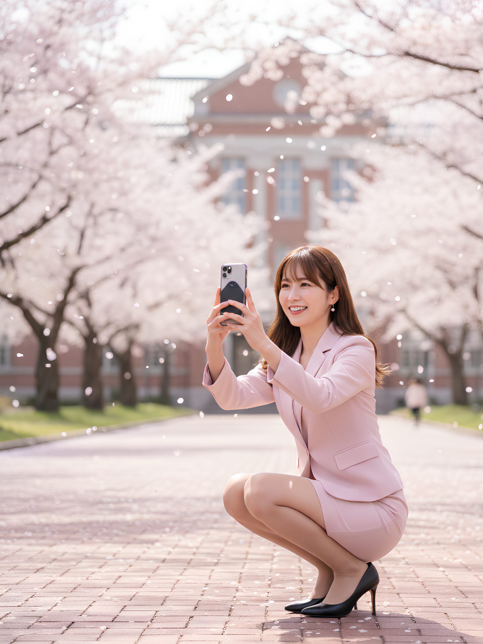 【高画質】入学式でしゃがみながら写真撮影する若いママ part1 若妻 しゃがみ 2