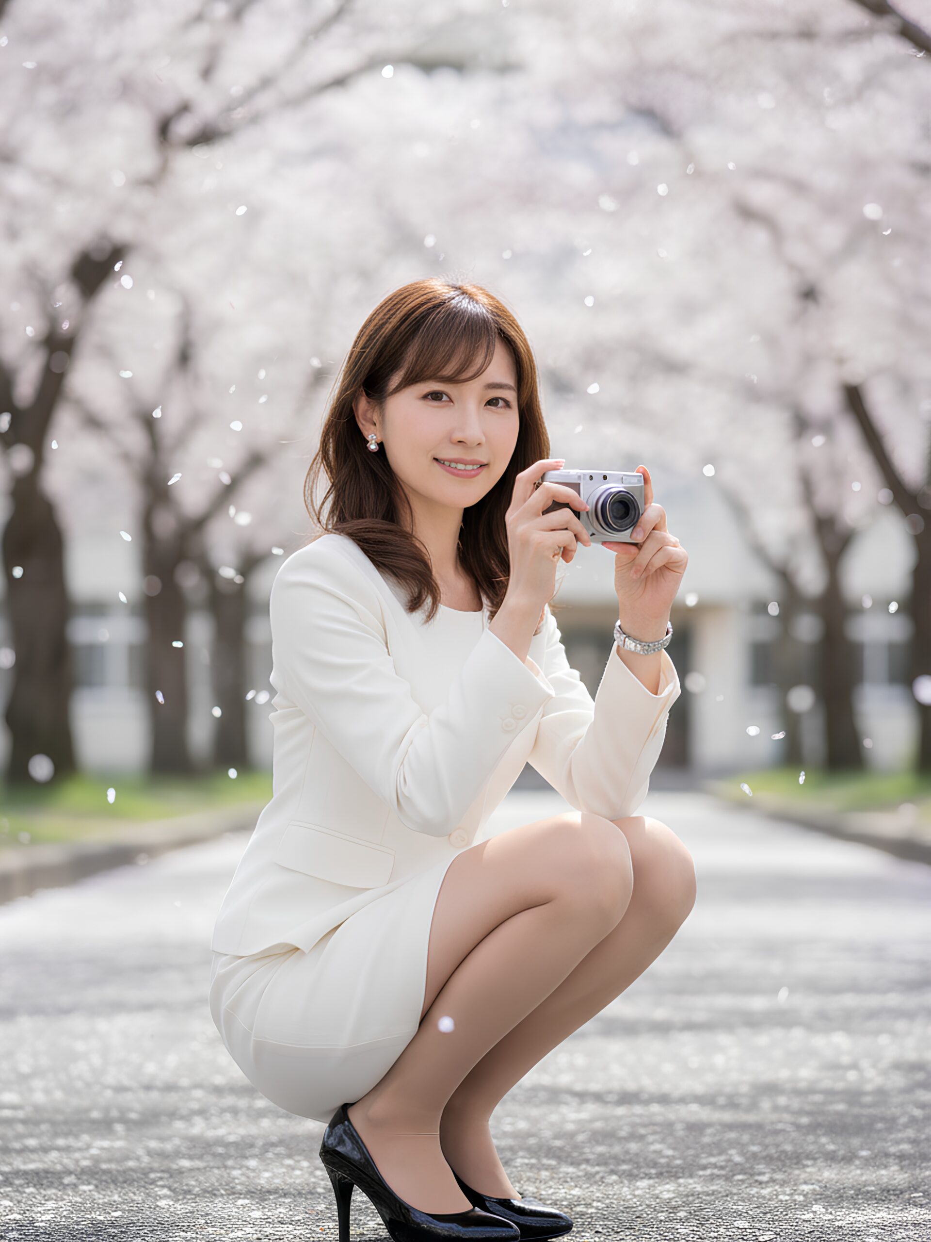 【高画質】入学式でしゃがみながら写真撮影する若いママ part1 若妻 しゃがみ 6