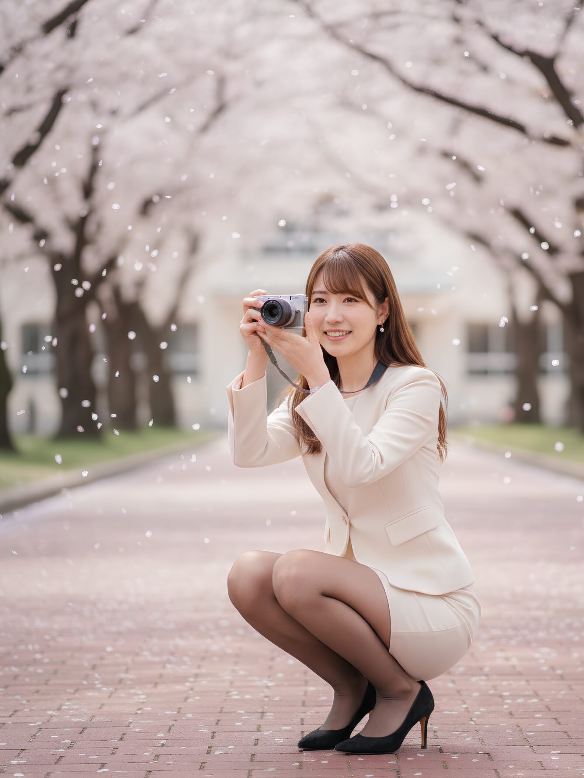【高画質】入学式でしゃがみながら写真撮影する若いママ part1 若妻 しゃがみ 1