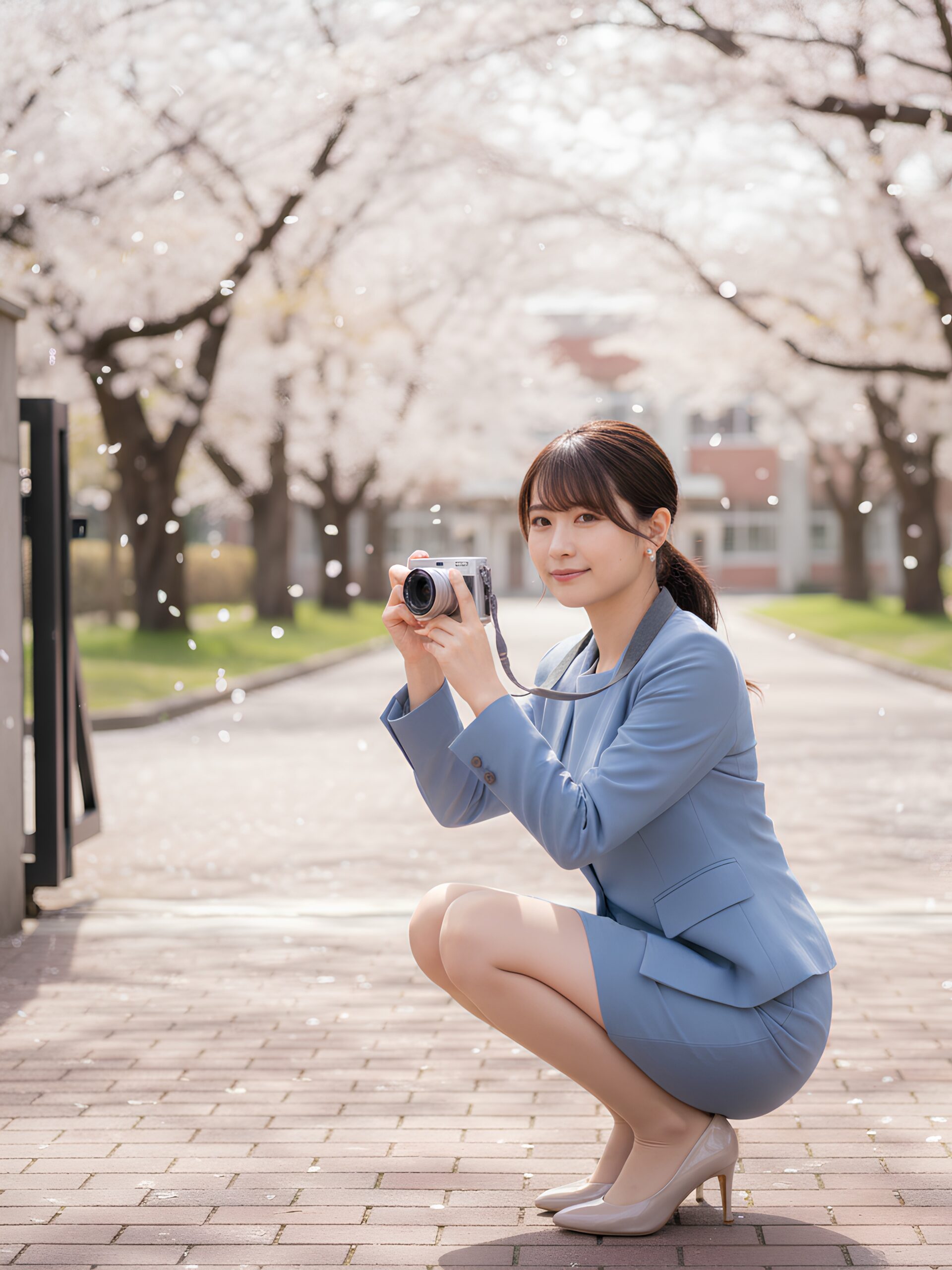 【高画質】入学式でしゃがみながら写真撮影する若いママ part1 若妻 しゃがみ 5