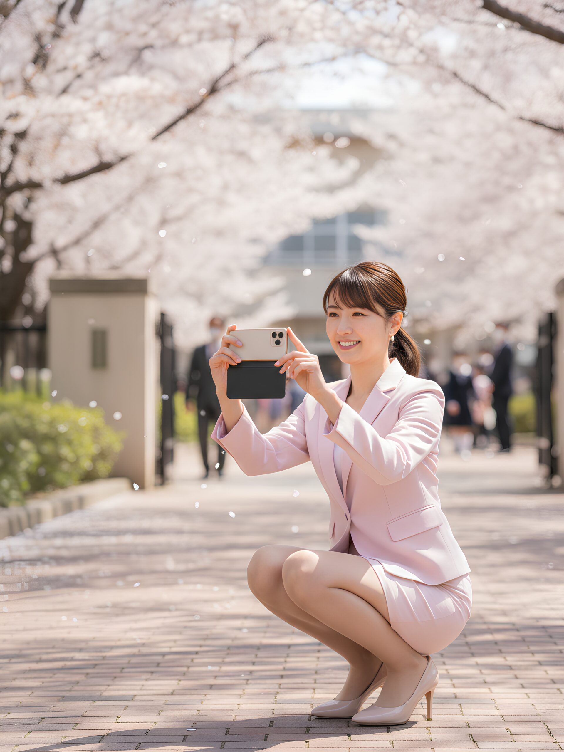 【高画質】入学式でしゃがみながら写真撮影する若いママ part1 若妻 しゃがみ 4