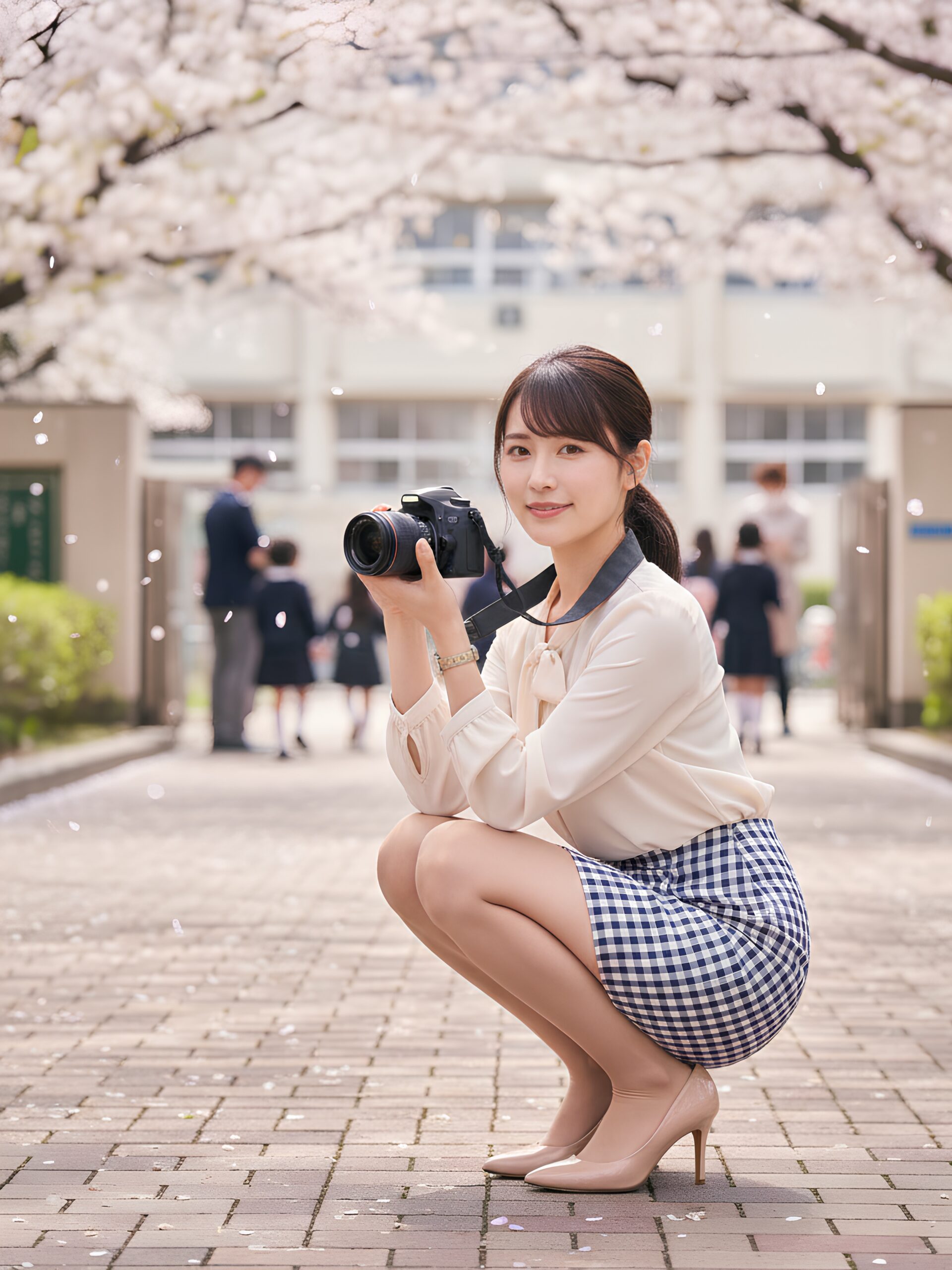 【高画質】入学式でしゃがみながら写真撮影する若いママ part1 若妻 しゃがみ 4