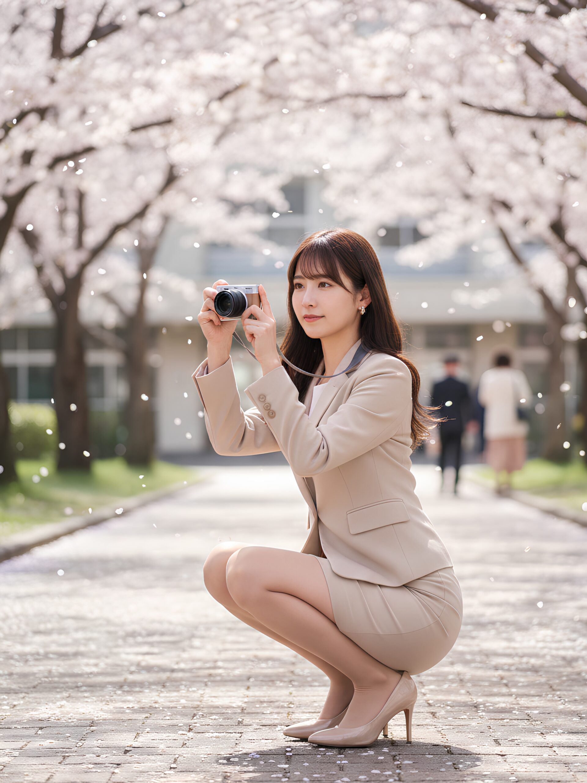 【高画質】入学式でしゃがみながら写真撮影する若いママ part1 若妻 しゃがみ 3