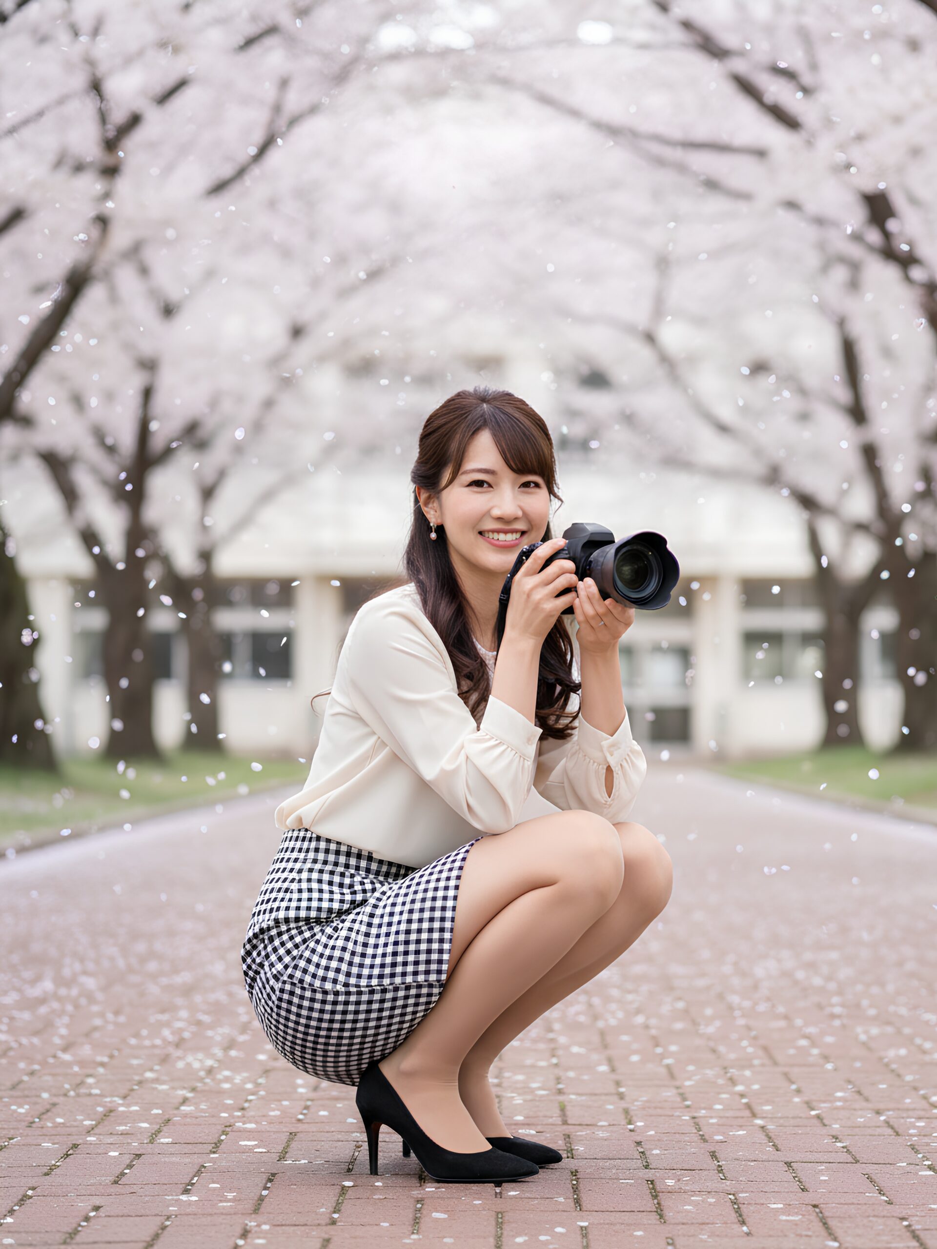【高画質】入学式でしゃがみながら写真撮影する若いママ part1 若妻 しゃがみ 6