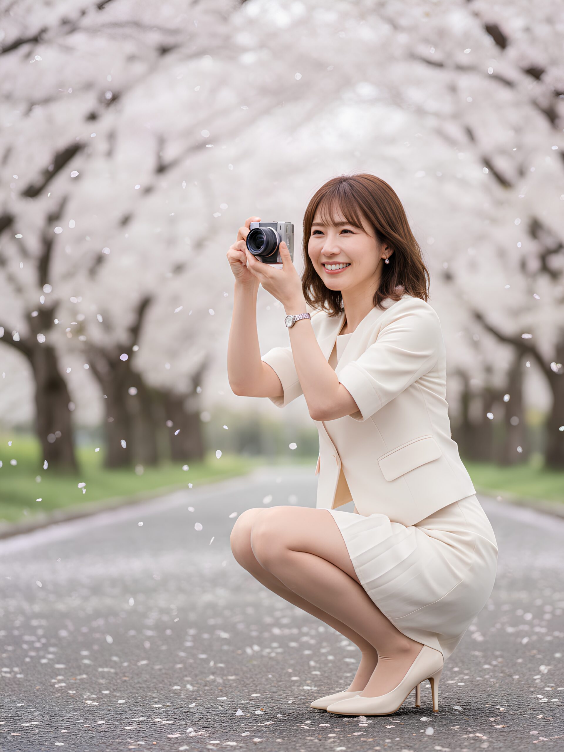 【高画質】入学式でしゃがみながら写真撮影する若いママ part1 若妻 しゃがみ 1