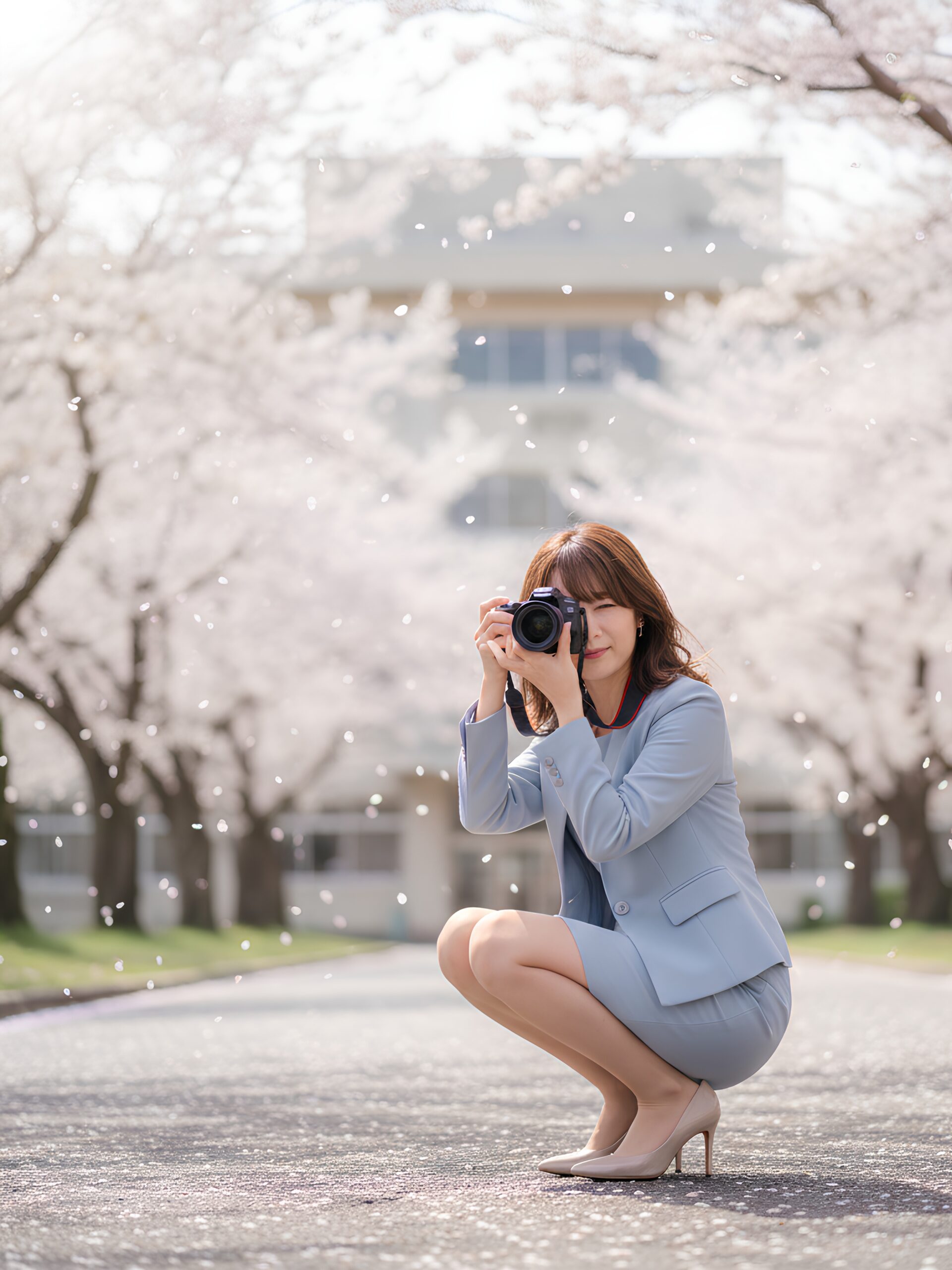 【高画質】入学式でしゃがみながら写真撮影する若いママ part1 若妻 しゃがみ 3