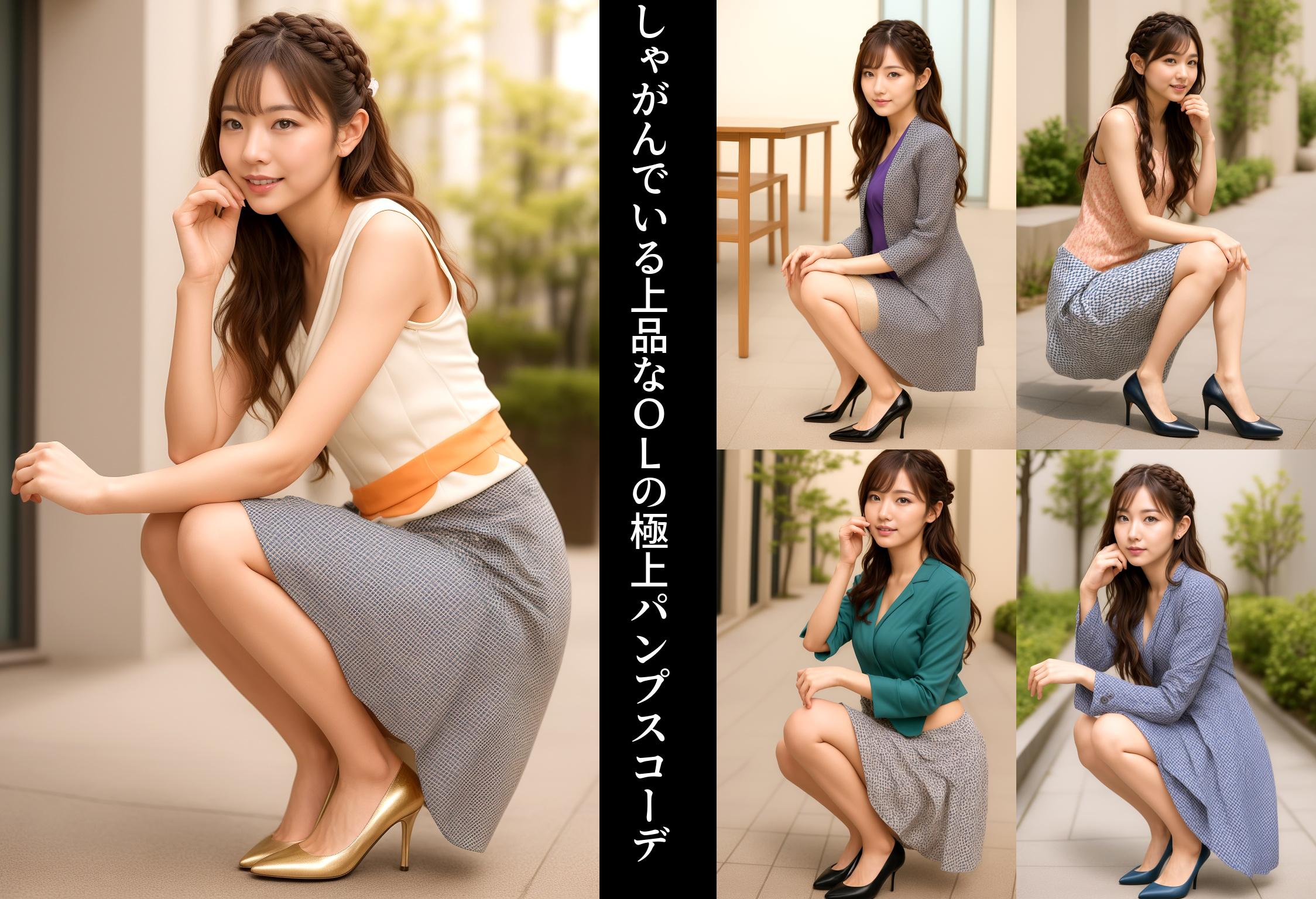 しゃがんでいる上品なＯＬの極上パンプスコーデ part2