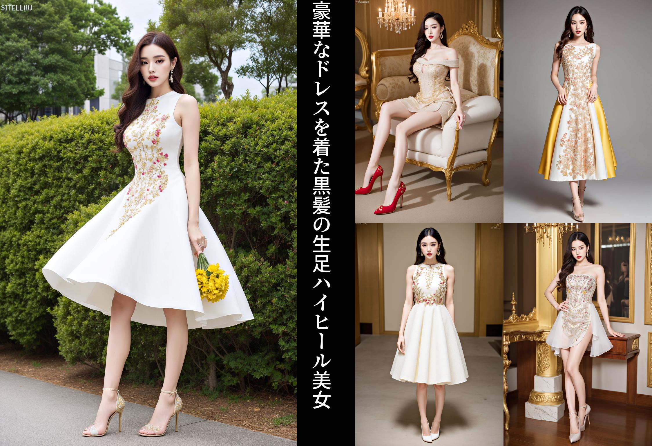 豪華なドレスを着た黒髪の生足ハイヒール美女 part10