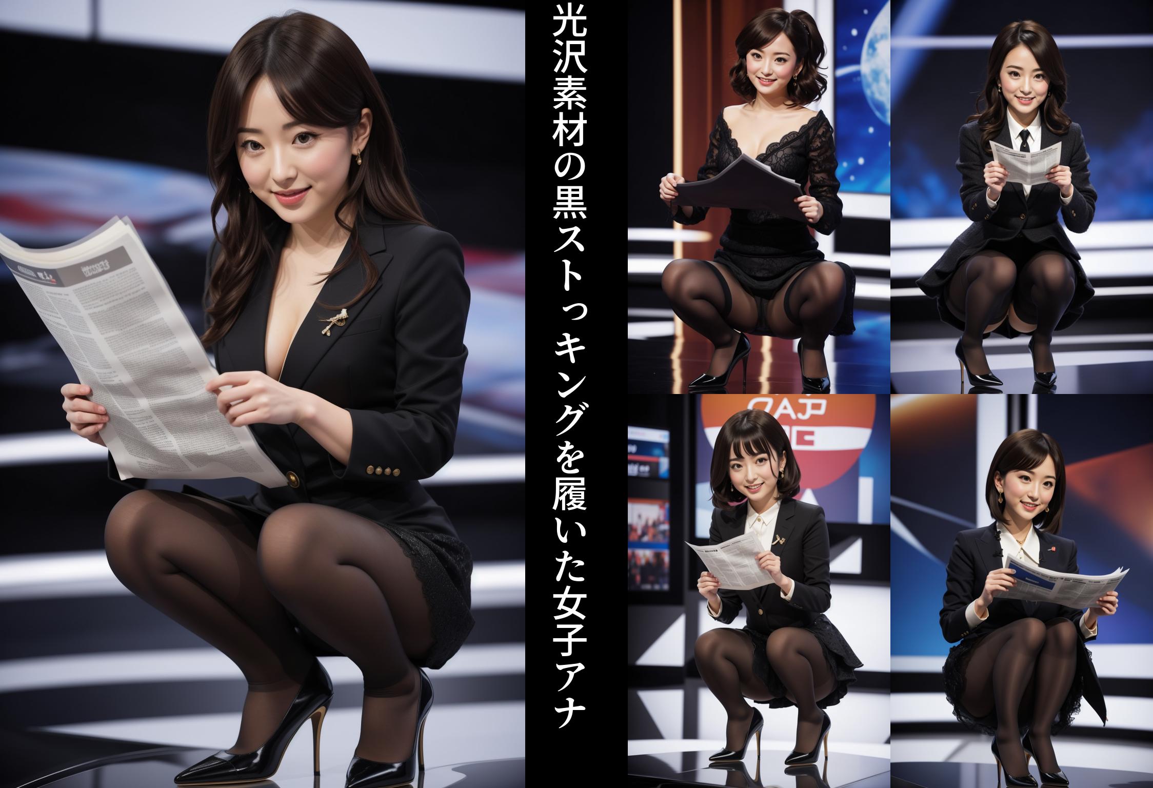 光沢素材の黒ストっキングを履いた女子アナ part1