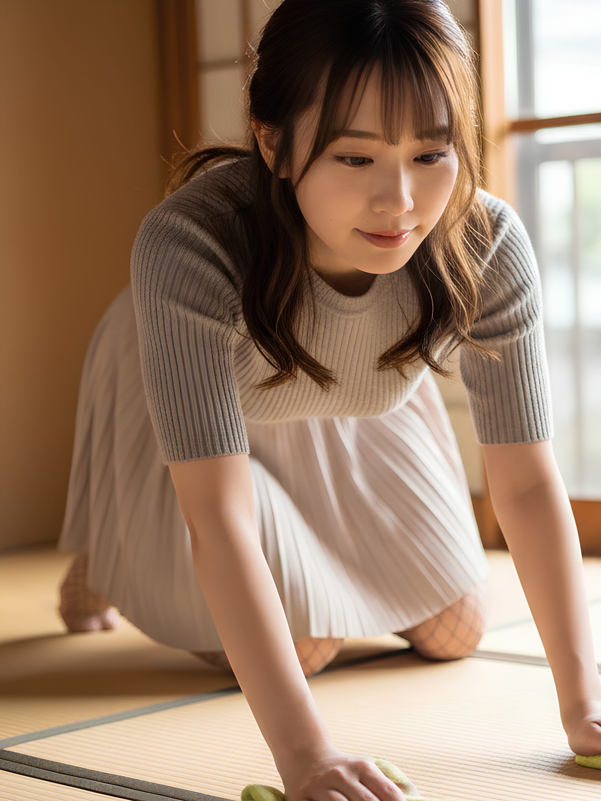 【高画質】網タイツで畳の部屋掃除をするオンナ part1 網タイツ 美脚 6