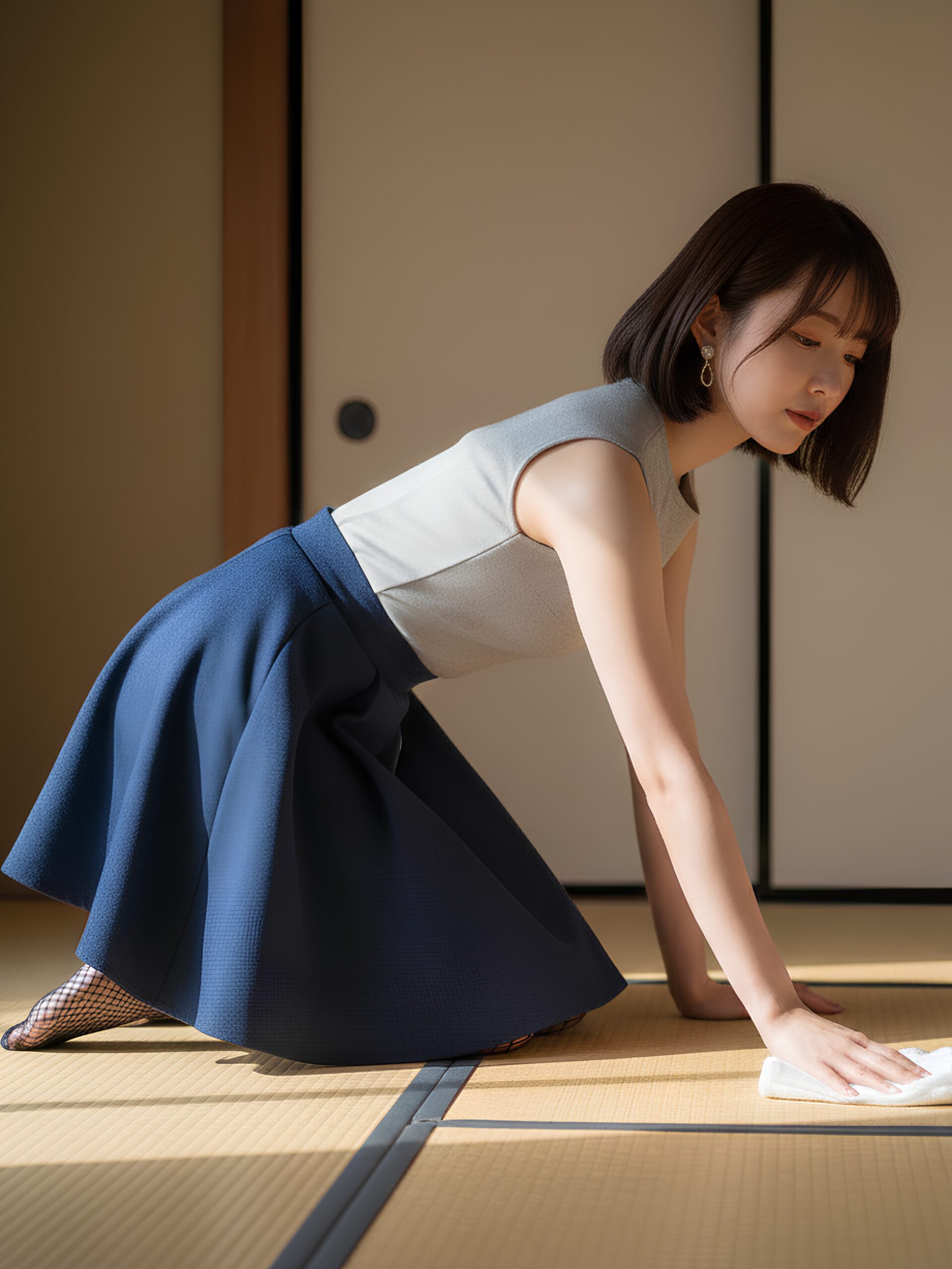 【高画質】網タイツで畳の部屋掃除をするオンナ part1 網タイツ 美脚 3