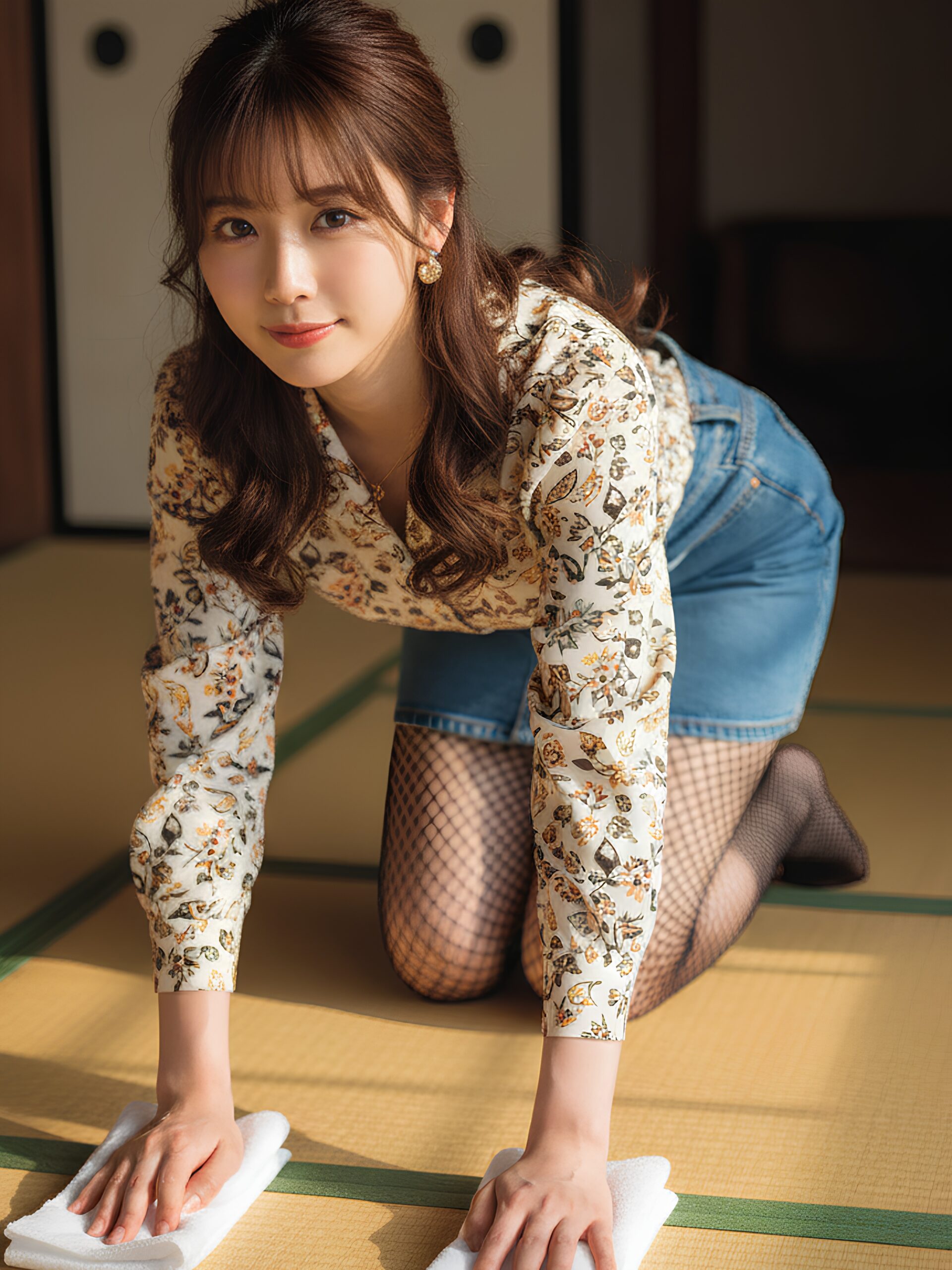【高画質】網タイツで畳の部屋掃除をするオンナ part1 網タイツ 美脚 1