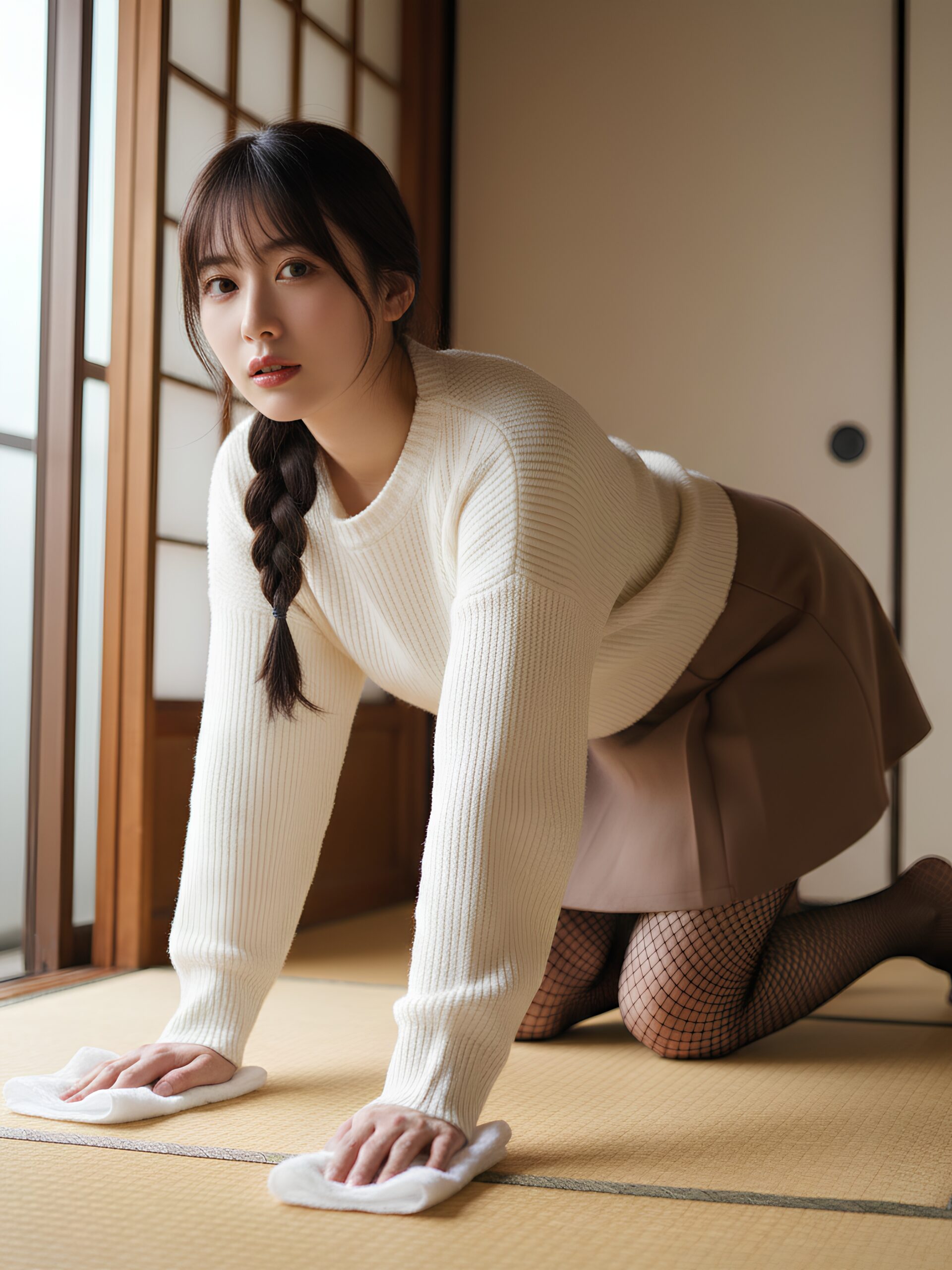 【高画質】網タイツで畳の部屋掃除をするオンナ part1 網タイツ 美脚 2