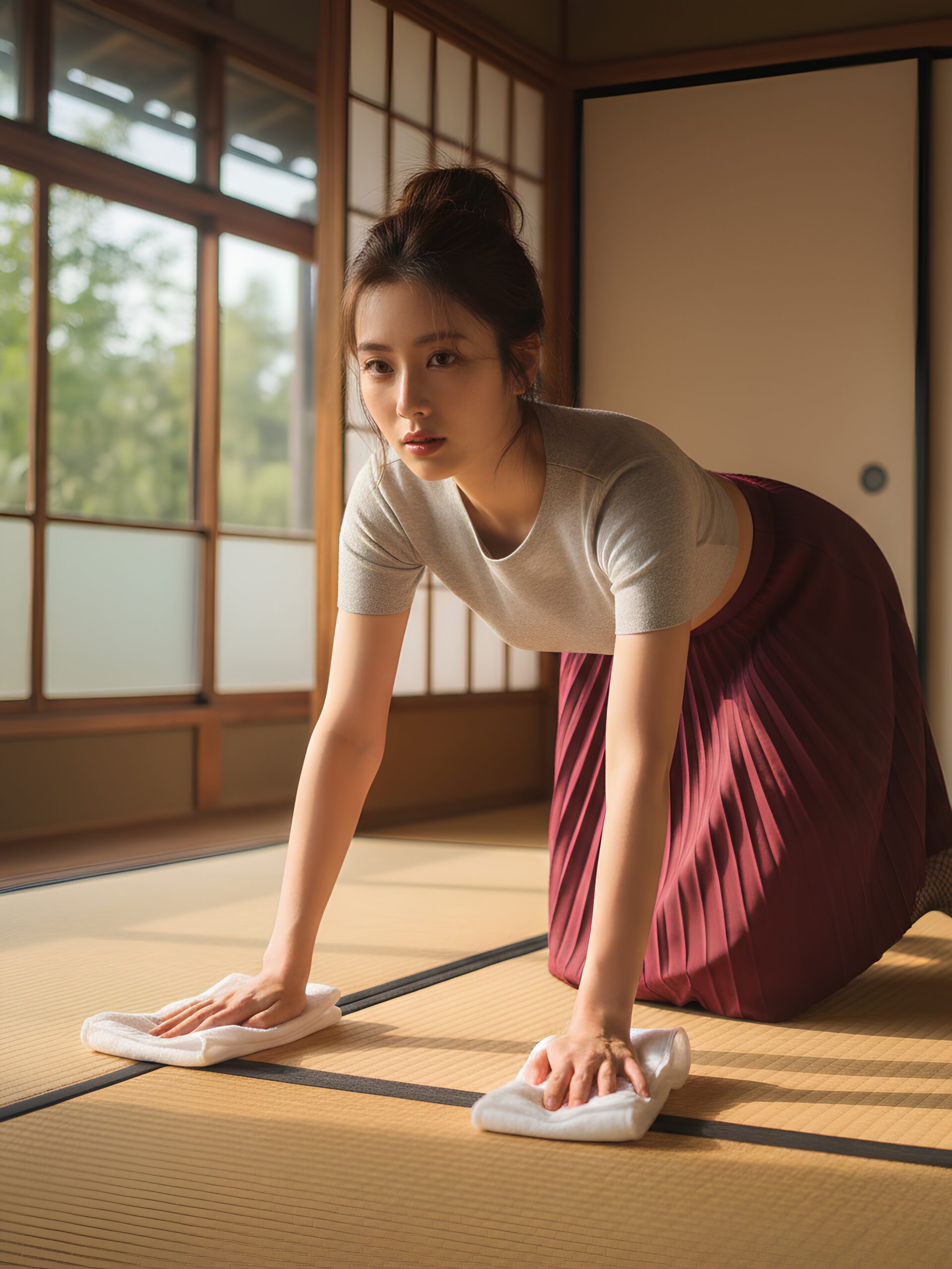 【高画質】網タイツで畳の部屋掃除をするオンナ part1 網タイツ 美脚 4