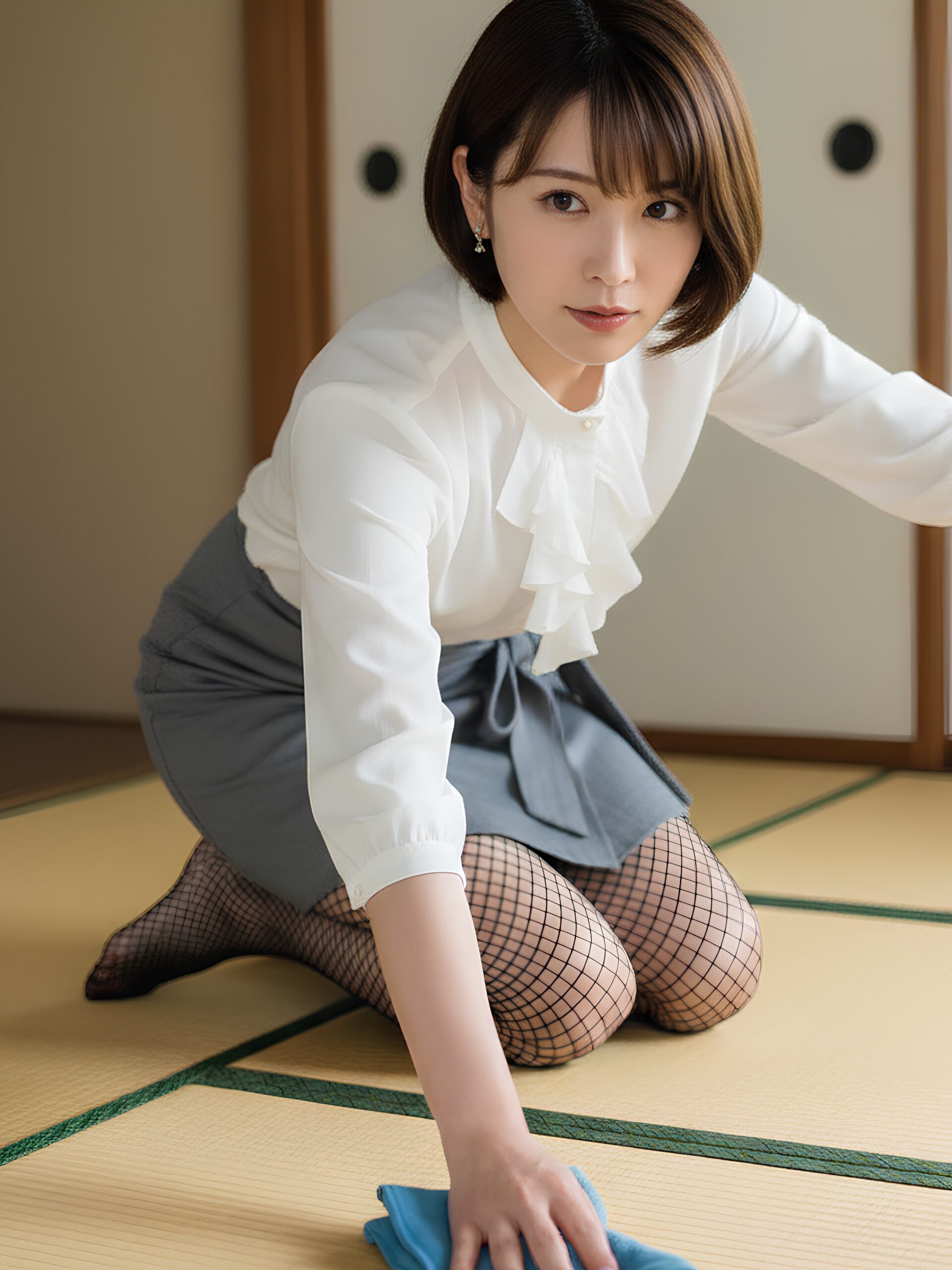 【高画質】網タイツで畳の部屋掃除をするオンナ part1 網タイツ 美脚 5